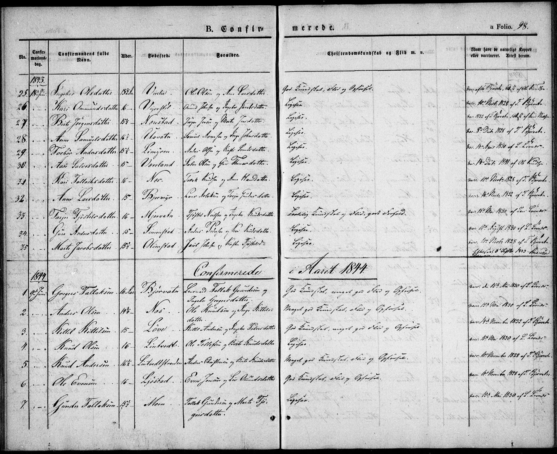 Gjerstad sokneprestkontor, SAK/1111-0014/F/Fa/Fab/L0002: Parish register (official) no. A 2, 1835-1852, p. 98