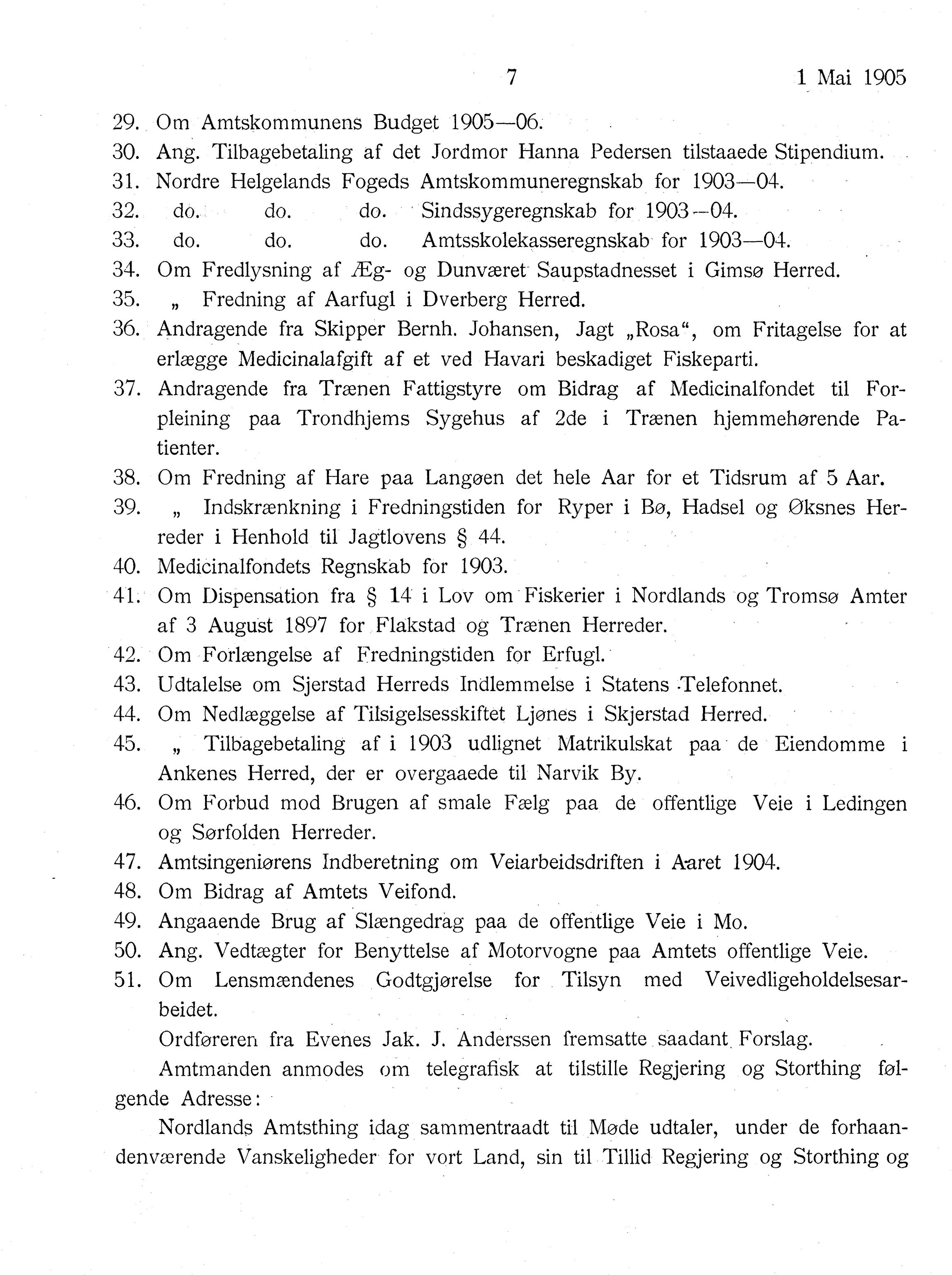 Nordland Fylkeskommune. Fylkestinget, AIN/NFK-17/176/A/Ac/L0028: Fylkestingsforhandlinger 1905, 1905