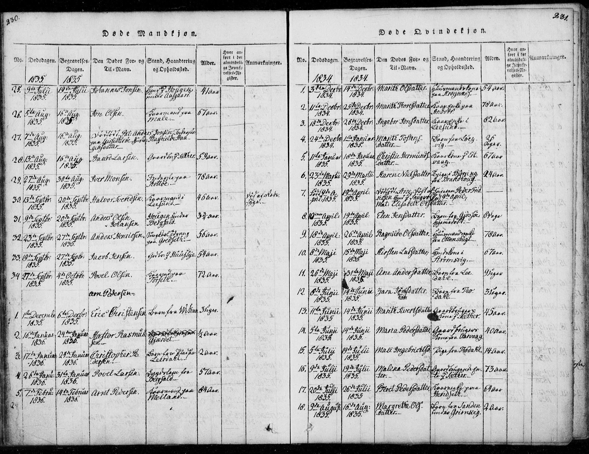 Ministerialprotokoller, klokkerbøker og fødselsregistre - Møre og Romsdal, AV/SAT-A-1454/578/L0903: Parish register (official) no. 578A02, 1819-1838, p. 230-231