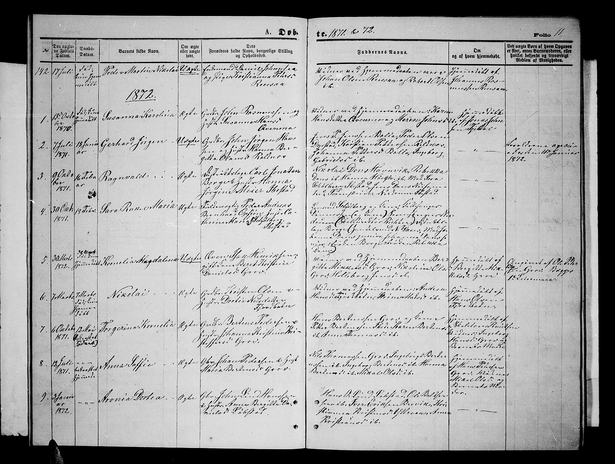 Ibestad sokneprestembete, SATØ/S-0077/H/Ha/Hab/L0006klokker: Parish register (copy) no. 6, 1871-1879, p. 11