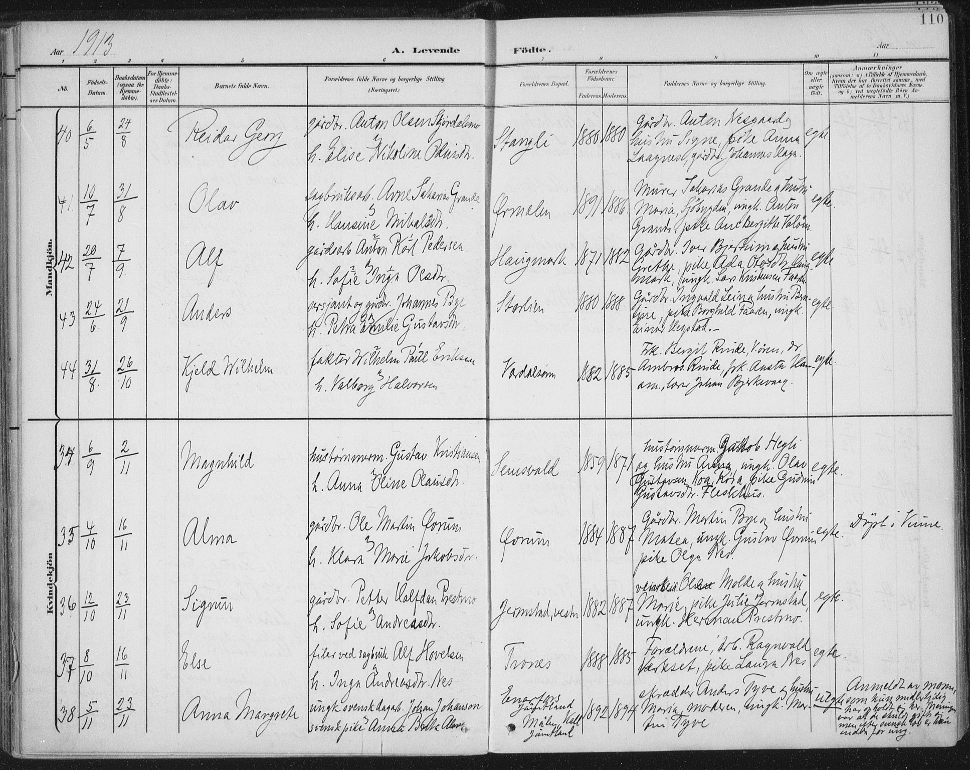 Ministerialprotokoller, klokkerbøker og fødselsregistre - Nord-Trøndelag, SAT/A-1458/723/L0246: Parish register (official) no. 723A15, 1900-1917, p. 110