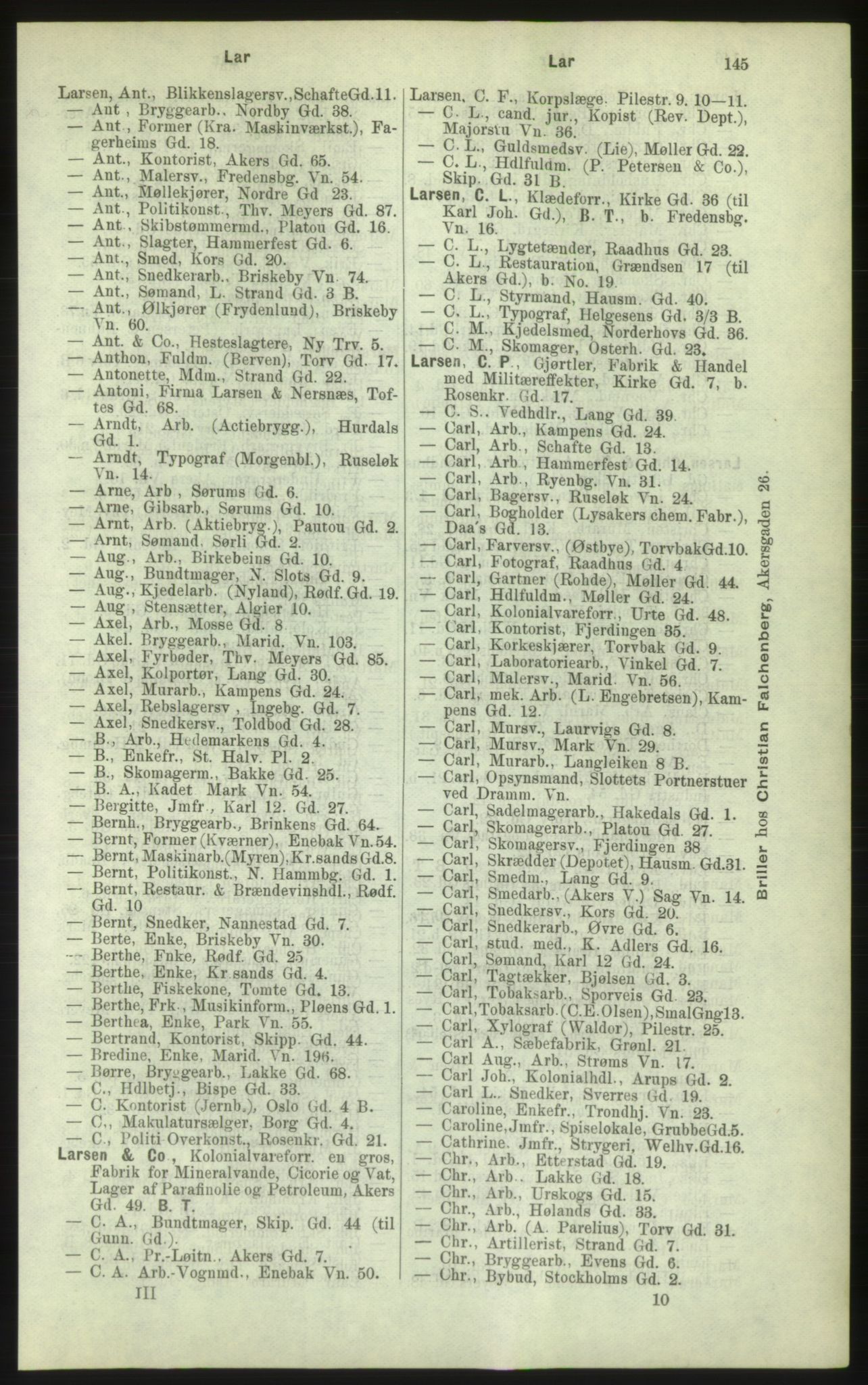 Kristiania/Oslo adressebok, PUBL/-, 1884, p. 145