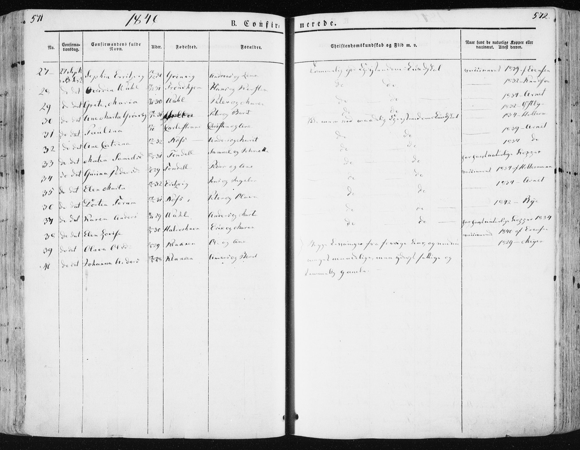 Ministerialprotokoller, klokkerbøker og fødselsregistre - Sør-Trøndelag, SAT/A-1456/659/L0736: Parish register (official) no. 659A06, 1842-1856, p. 571-572