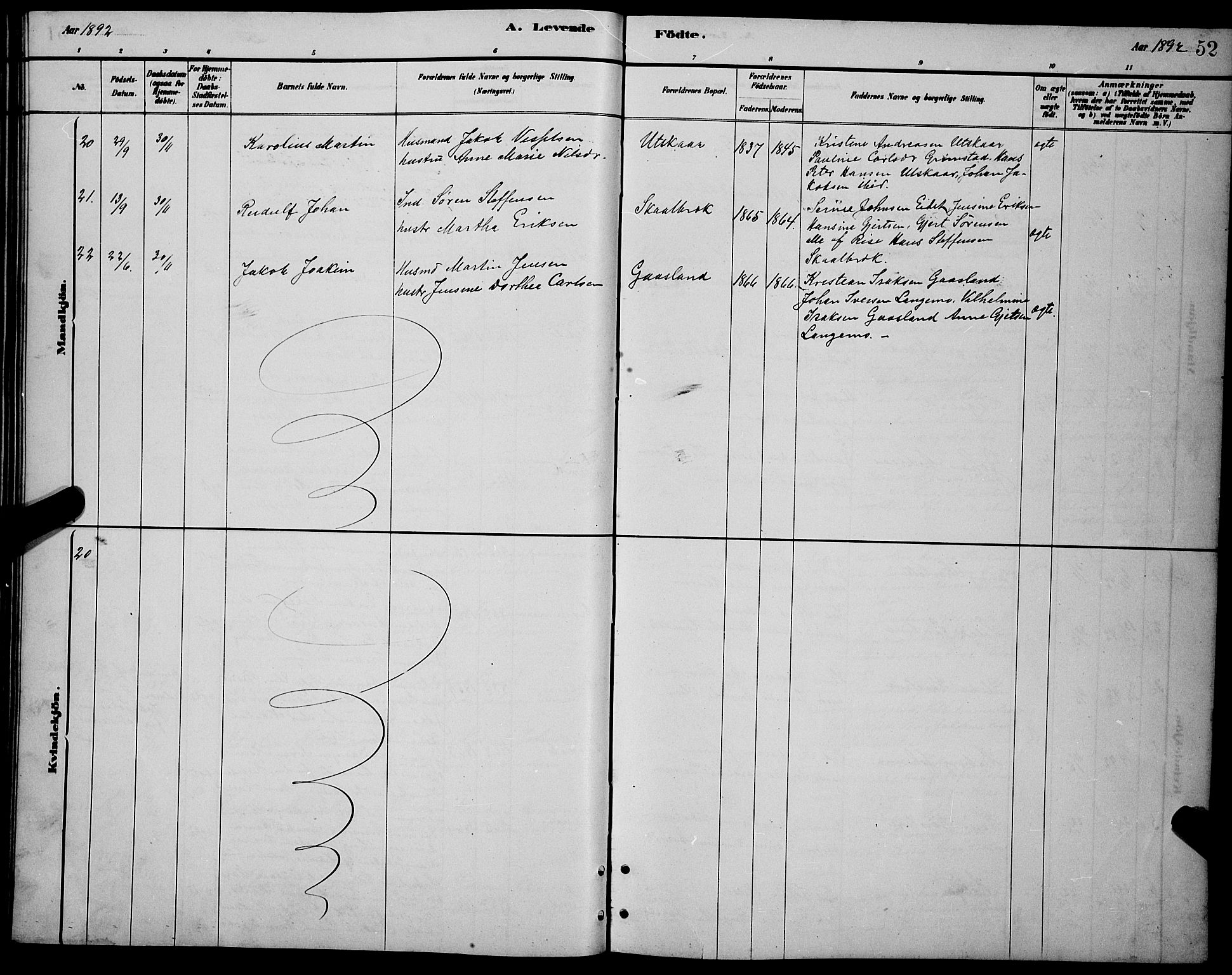 Ministerialprotokoller, klokkerbøker og fødselsregistre - Nordland, AV/SAT-A-1459/892/L1325: Parish register (copy) no. 892C02, 1878-1896, p. 52