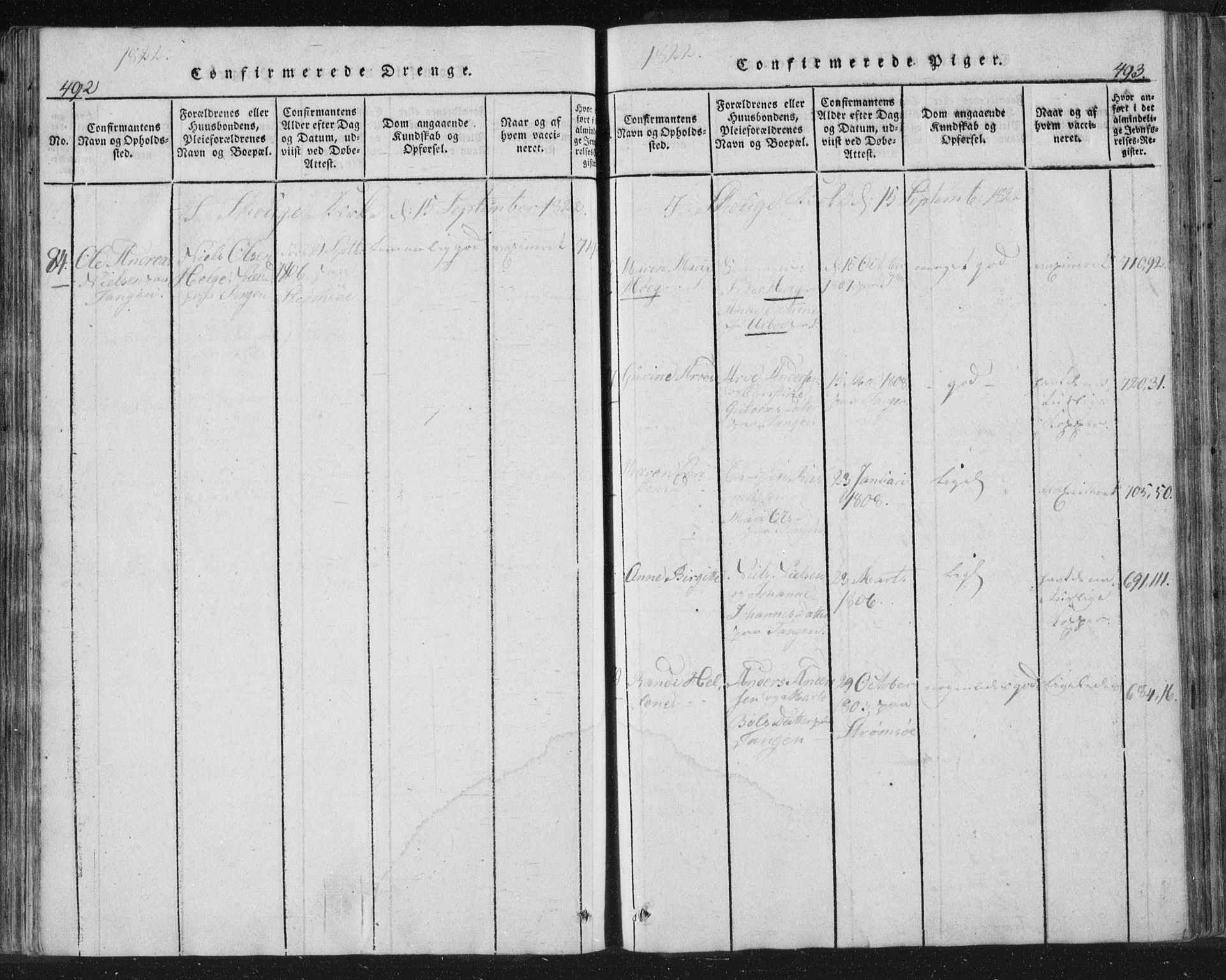 Strømsø kirkebøker, AV/SAKO-A-246/F/Fb/L0004: Parish register (official) no. II 4, 1814-1843, p. 492-493