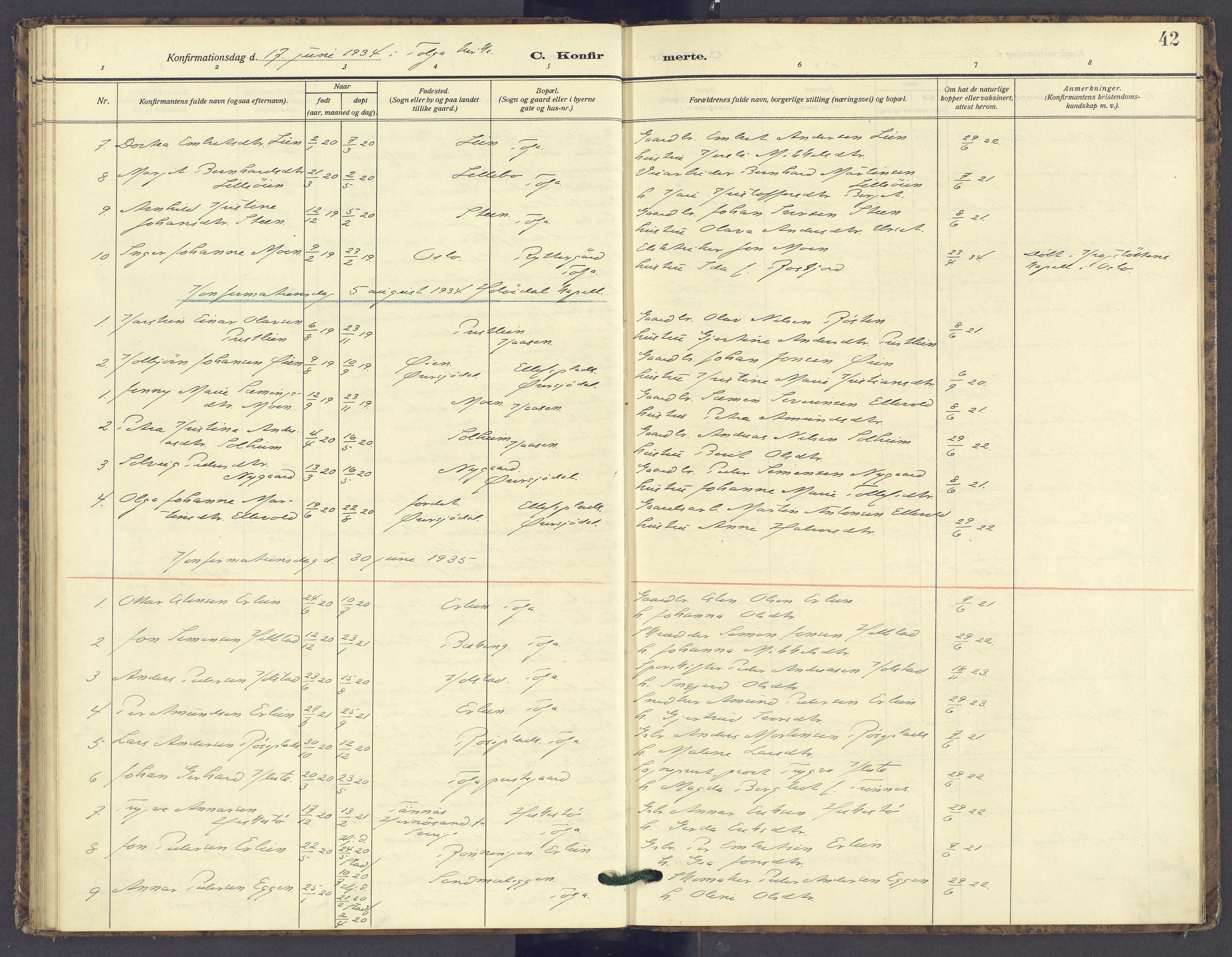 Tolga prestekontor, AV/SAH-PREST-062/K/L0016: Parish register (official) no. 16, 1908-1957, p. 42