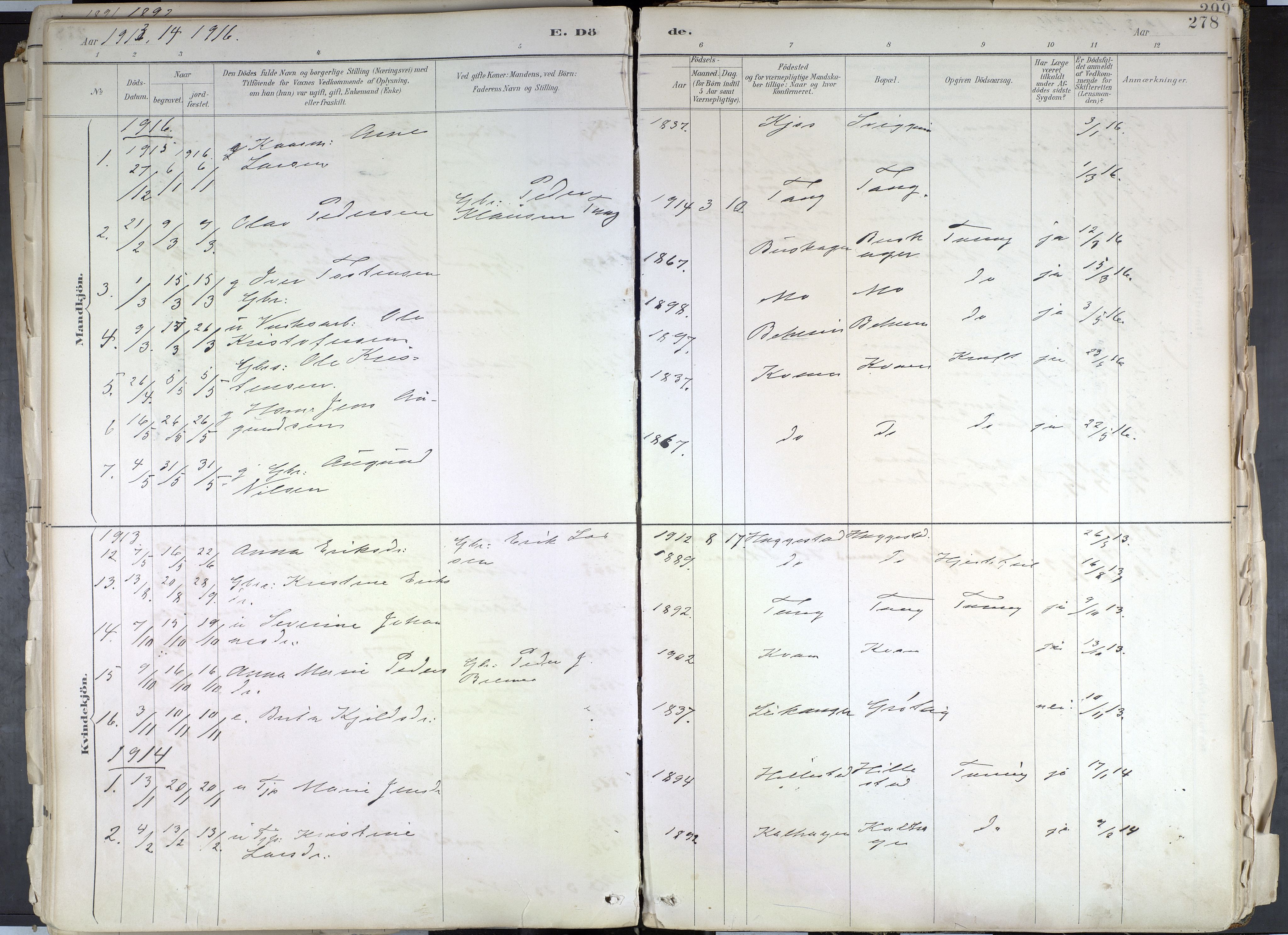 Hafslo sokneprestembete, SAB/A-80301/H/Haa/Haab/L0001: Parish register (official) no. B 1, 1886-1945, p. 278