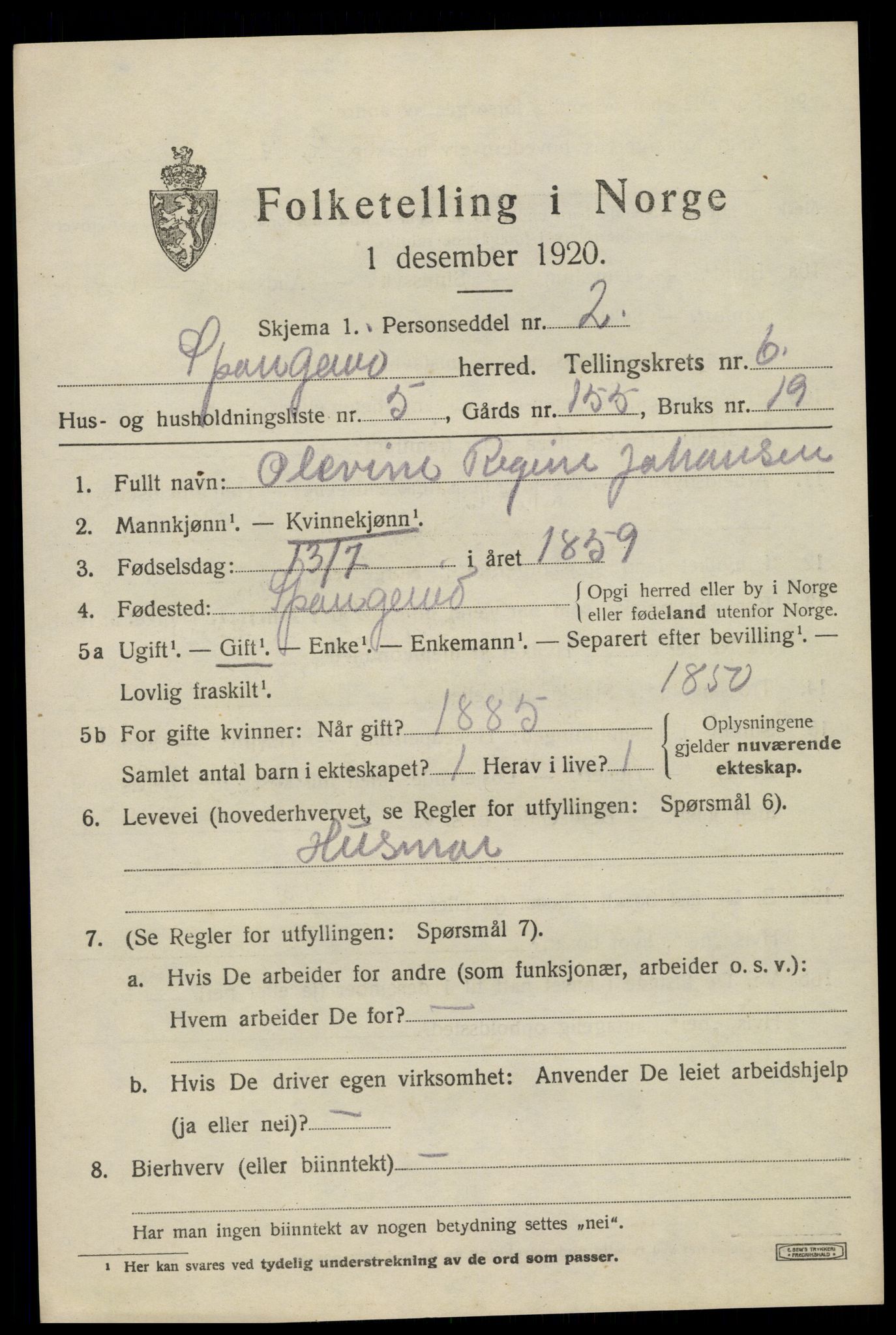 SAK, 1920 census for Spangereid, 1920, p. 2239