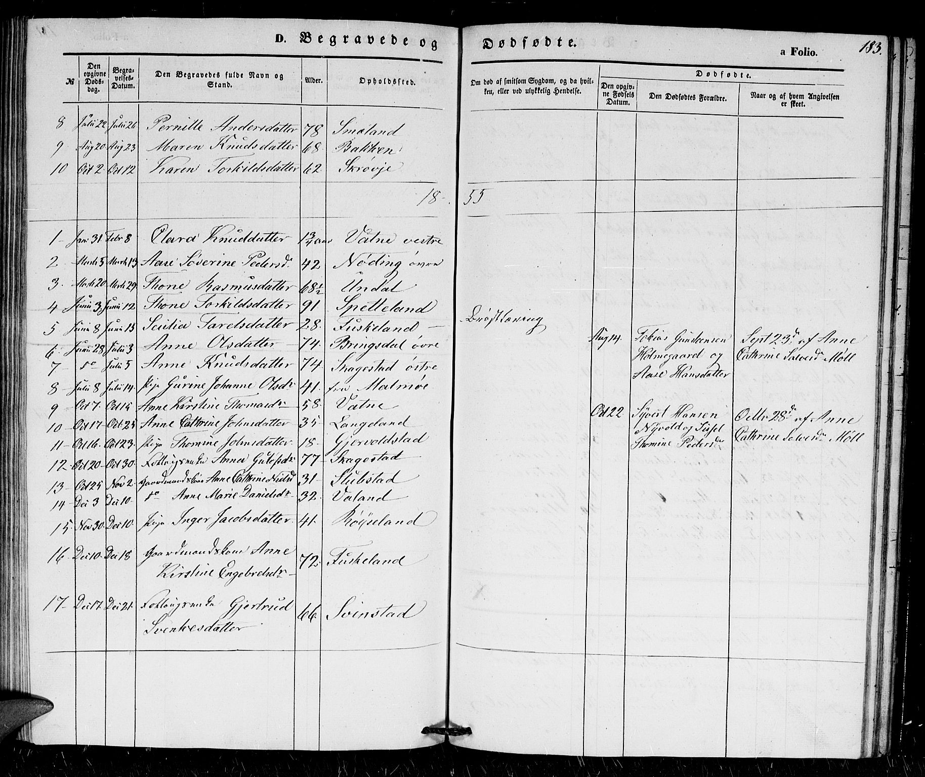 Holum sokneprestkontor, SAK/1111-0022/F/Fb/Fba/L0003: Parish register (copy) no. B 3, 1850-1866, p. 183
