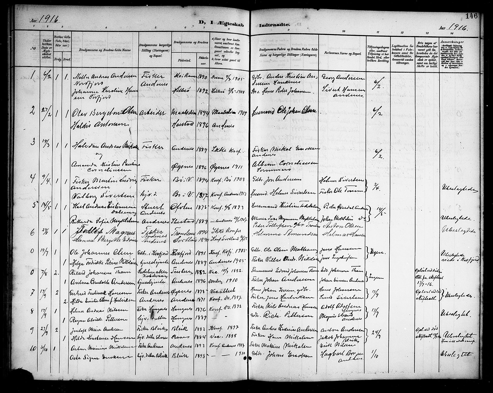 Ministerialprotokoller, klokkerbøker og fødselsregistre - Nordland, SAT/A-1459/899/L1449: Parish register (copy) no. 899C04, 1900-1918, p. 146