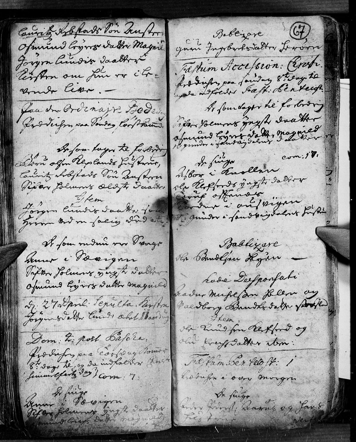 Søgne sokneprestkontor, AV/SAK-1111-0037/F/Fa/Fab/L0001: Parish register (official) no. A 1, 1716-1740, p. 67