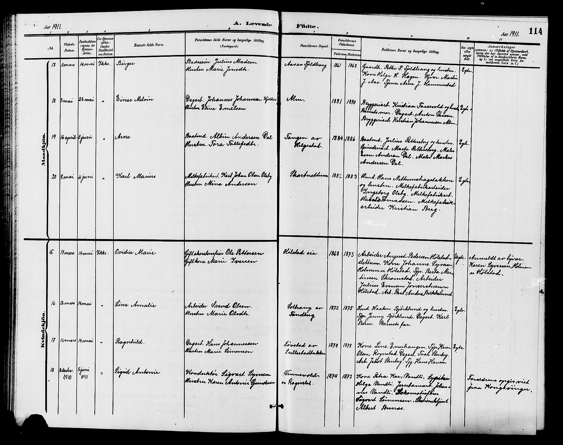 Østre Toten prestekontor, SAH/PREST-104/H/Ha/Hab/L0007: Parish register (copy) no. 7, 1901-1912, p. 114