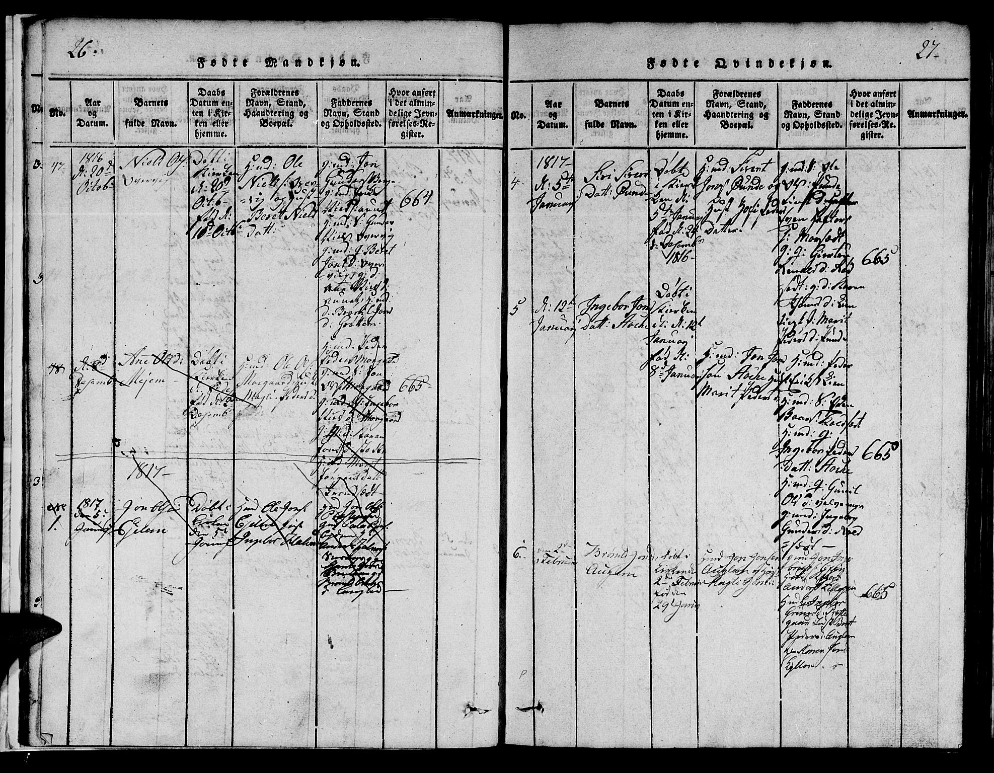 Ministerialprotokoller, klokkerbøker og fødselsregistre - Sør-Trøndelag, AV/SAT-A-1456/695/L1152: Parish register (copy) no. 695C03, 1816-1831, p. 26-27