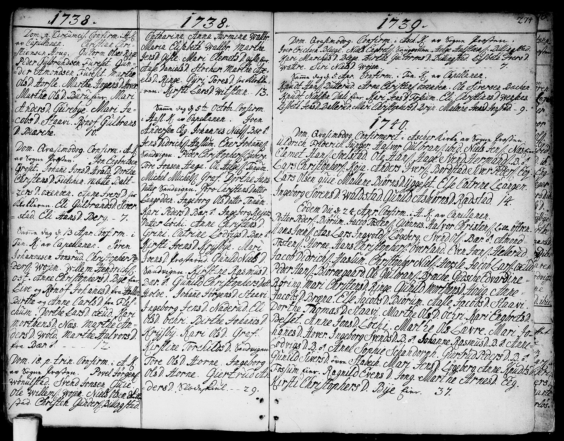 Asker prestekontor Kirkebøker, SAO/A-10256a/F/Fa/L0002: Parish register (official) no. I 2, 1733-1766, p. 274