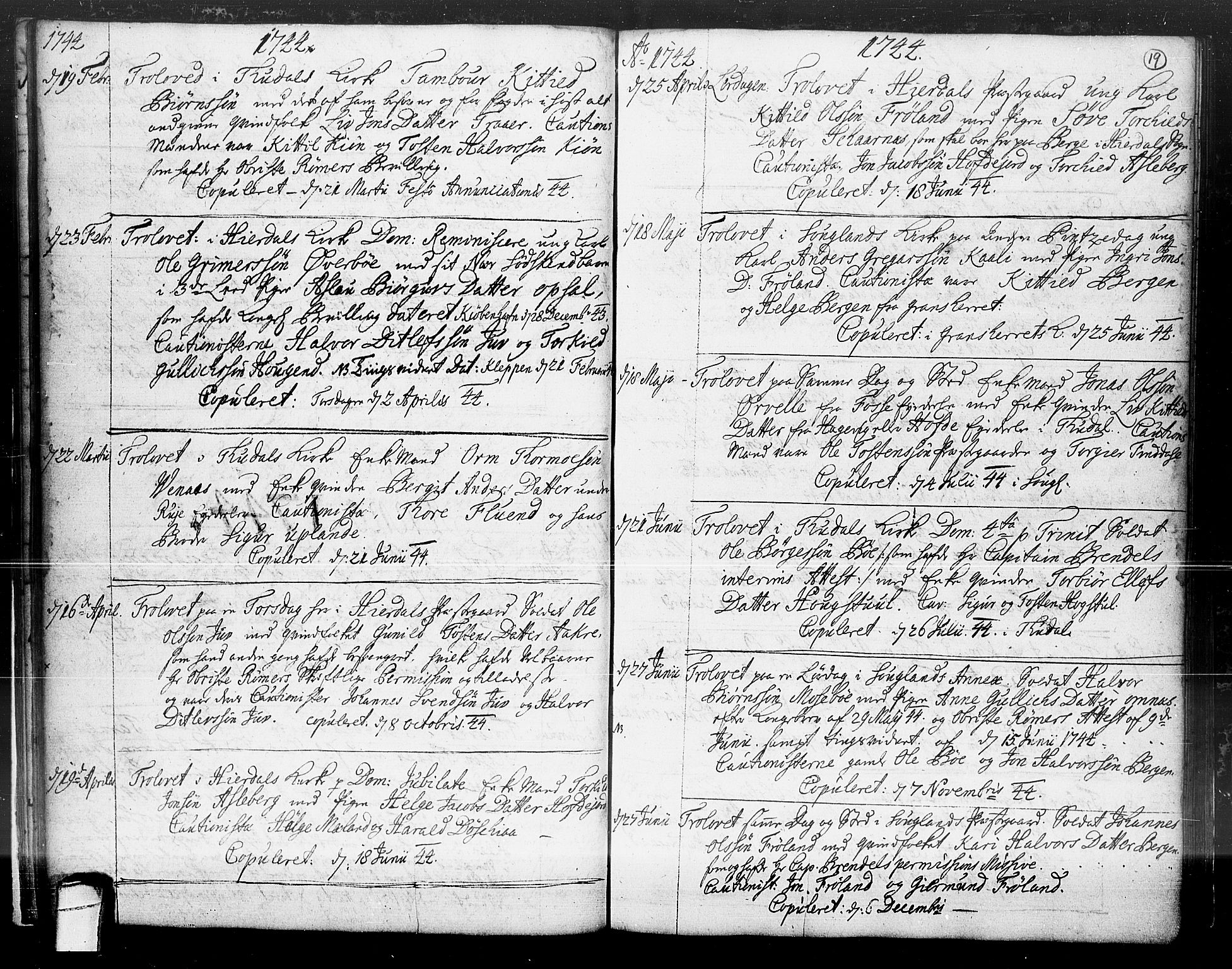 Hjartdal kirkebøker, SAKO/A-270/F/Fa/L0004: Parish register (official) no. I 4, 1727-1795, p. 19