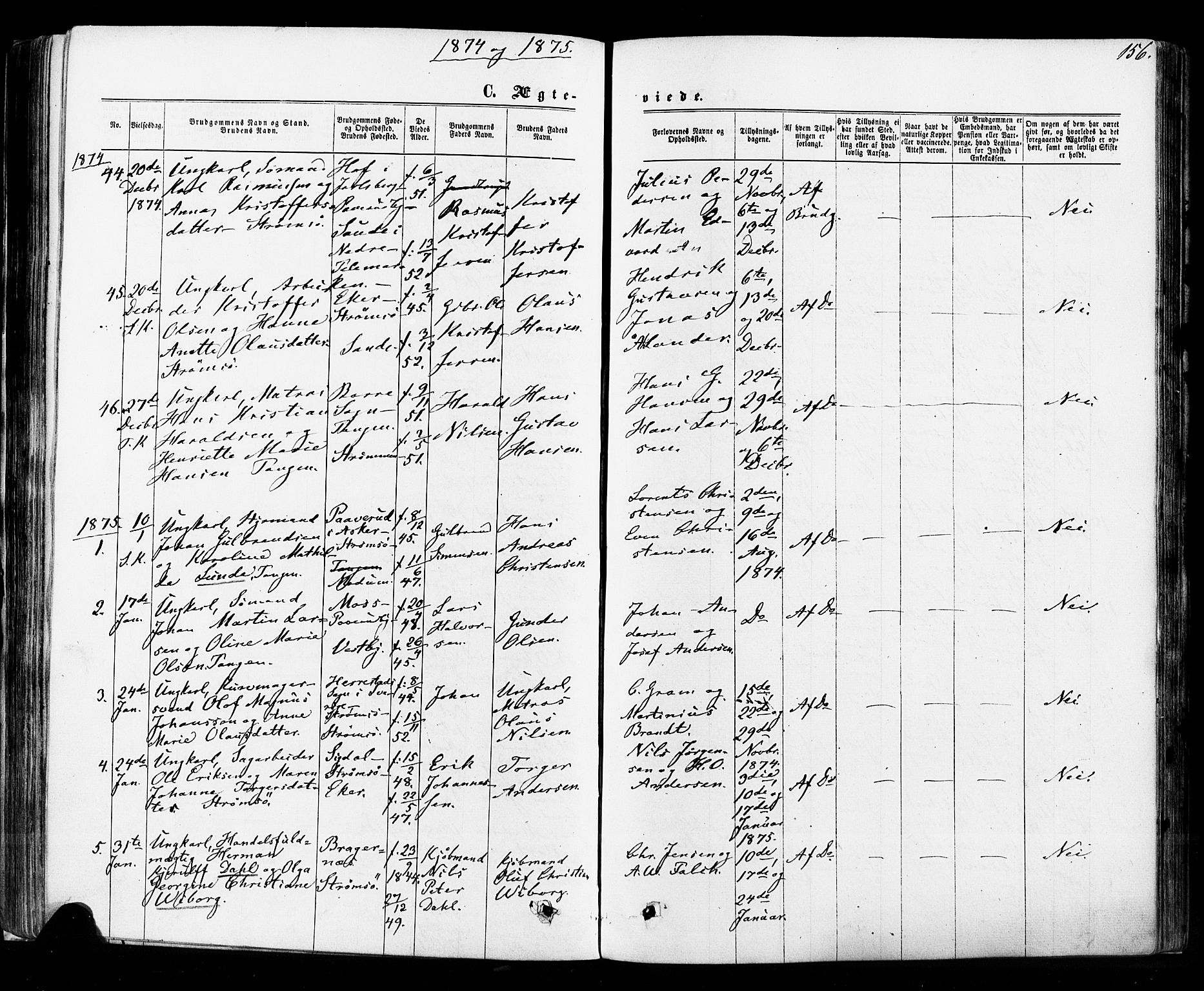 Strømsø kirkebøker, SAKO/A-246/F/Fa/L0018: Parish register (official) no. I 18, 1865-1878, p. 156