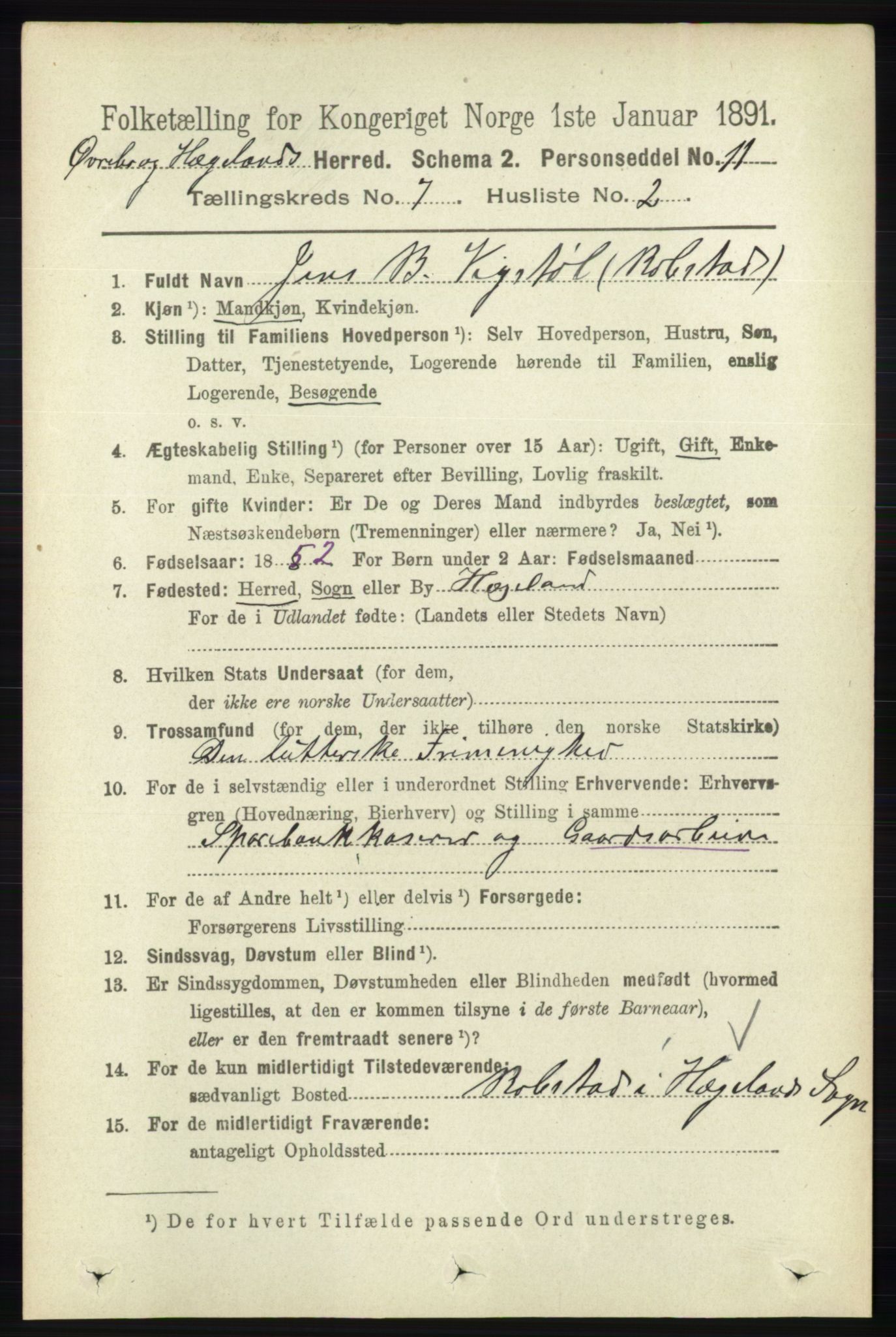 RA, 1891 census for 1016 Øvrebø og Hægeland, 1891, p. 1348