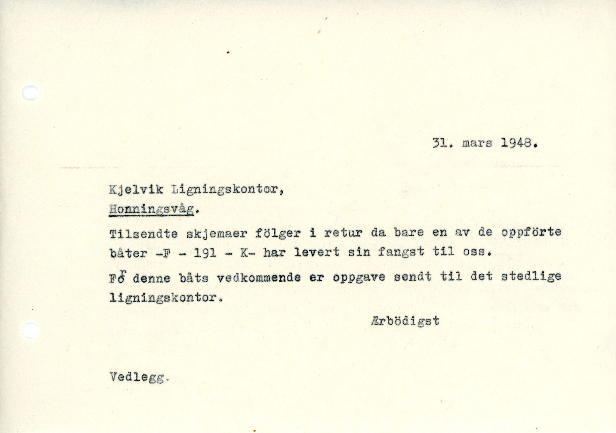 Vardø Fiskersamvirkelag, VAMU/A-0037/D/Da/L0003: Korrespondanse Fi-Kj, 1947-1950