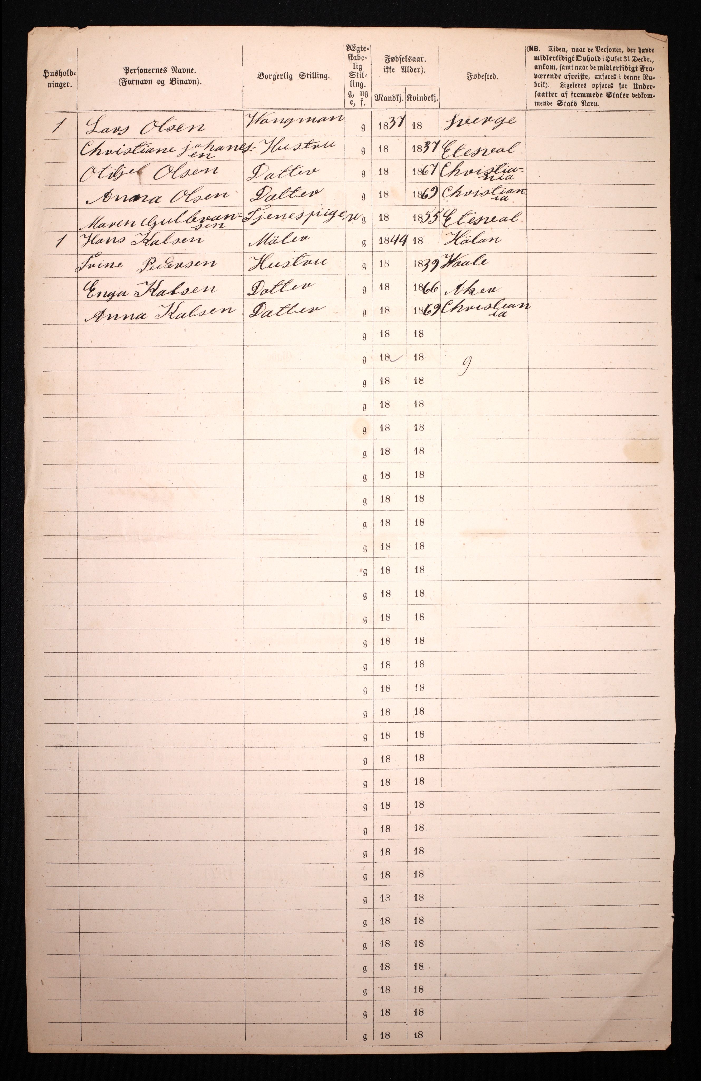 RA, 1870 census for 0301 Kristiania, 1870, p. 3631