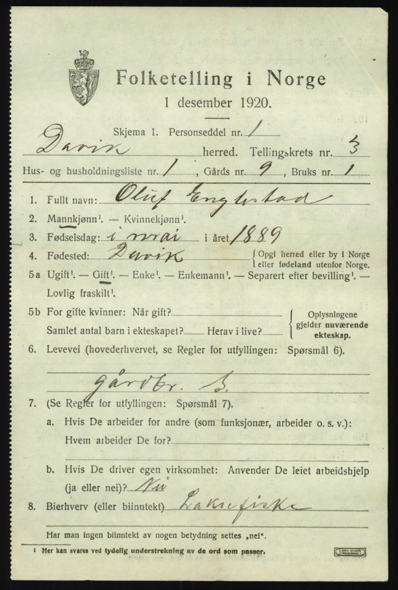 SAB, 1920 census for Davik, 1920, p. 1801