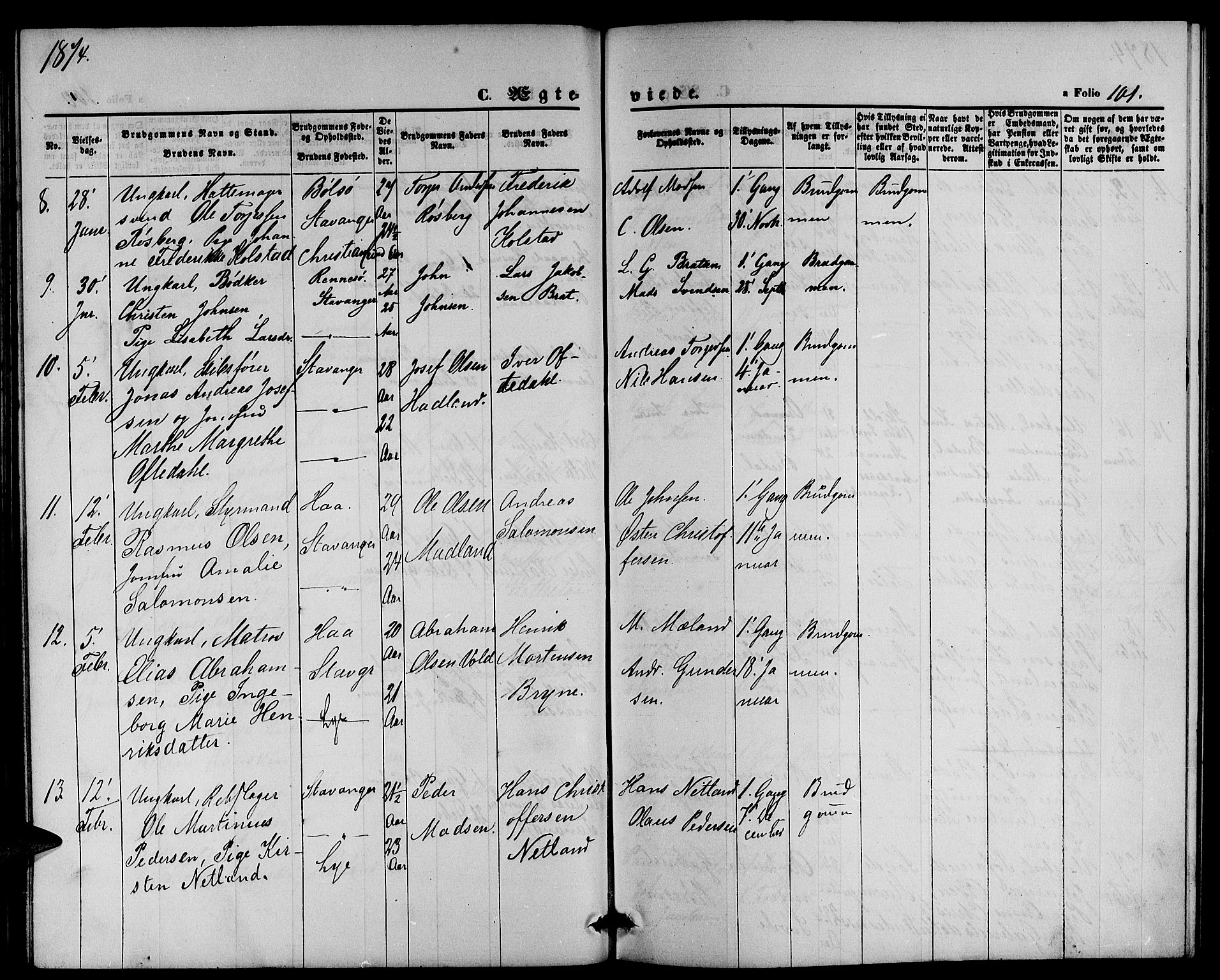 St. Petri sokneprestkontor, AV/SAST-A-101813/001/30/30BB/L0002: Parish register (copy) no. B 2, 1865-1885, p. 101