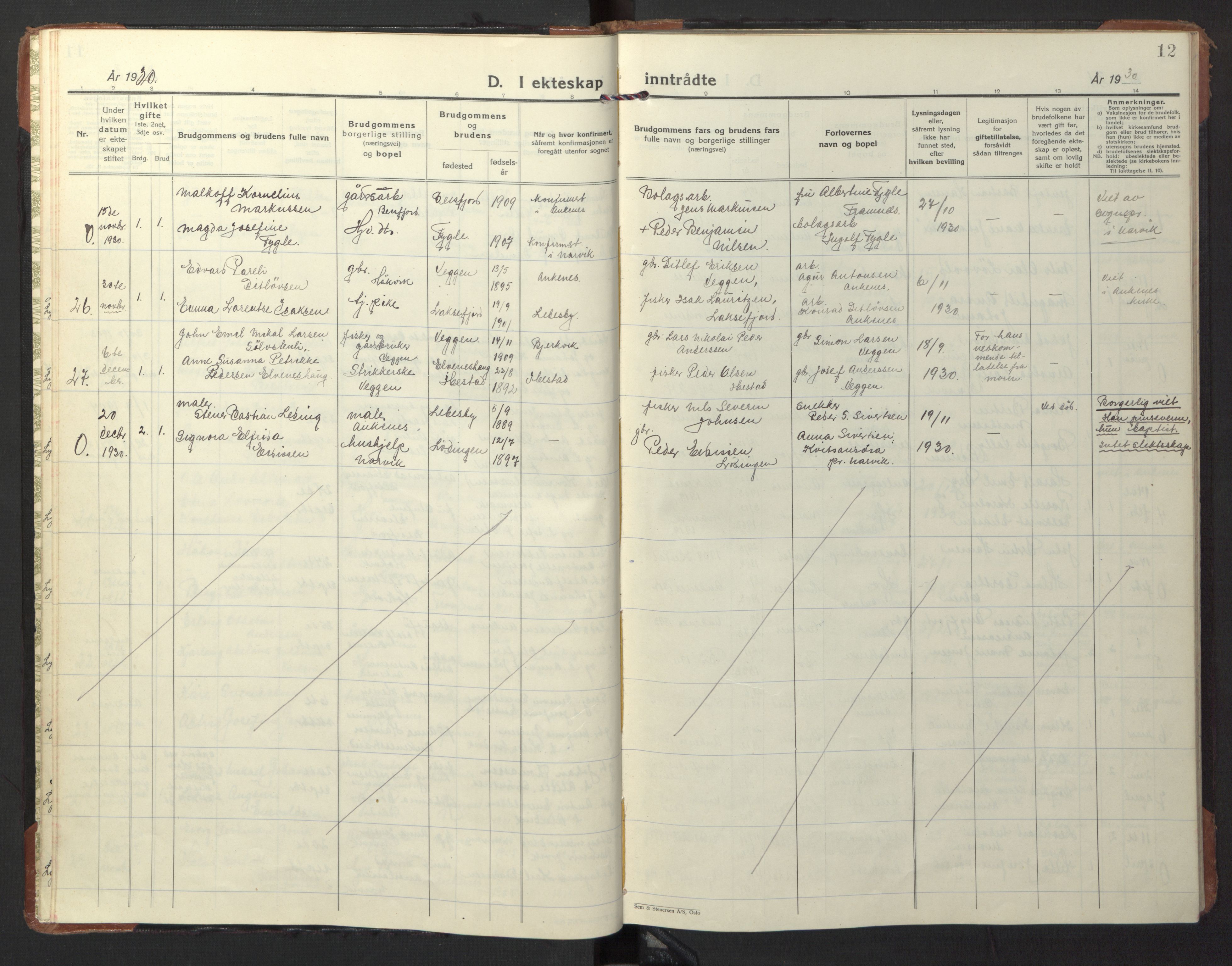 Ministerialprotokoller, klokkerbøker og fødselsregistre - Nordland, AV/SAT-A-1459/866/L0948: Parish register (official) no. 866A11, 1929-1949, p. 12