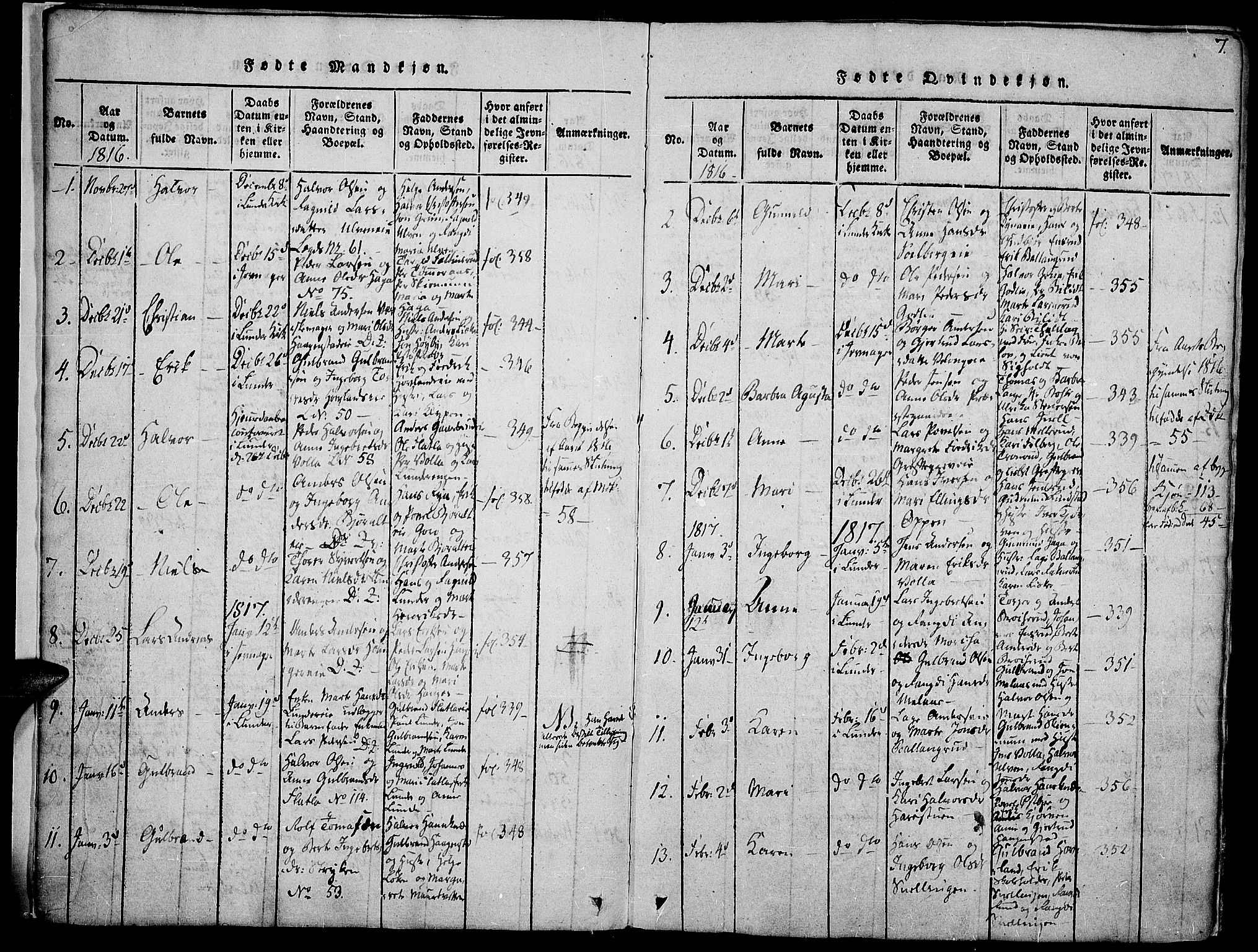 Jevnaker prestekontor, SAH/PREST-116/H/Ha/Haa/L0005: Parish register (official) no. 5, 1815-1837, p. 7