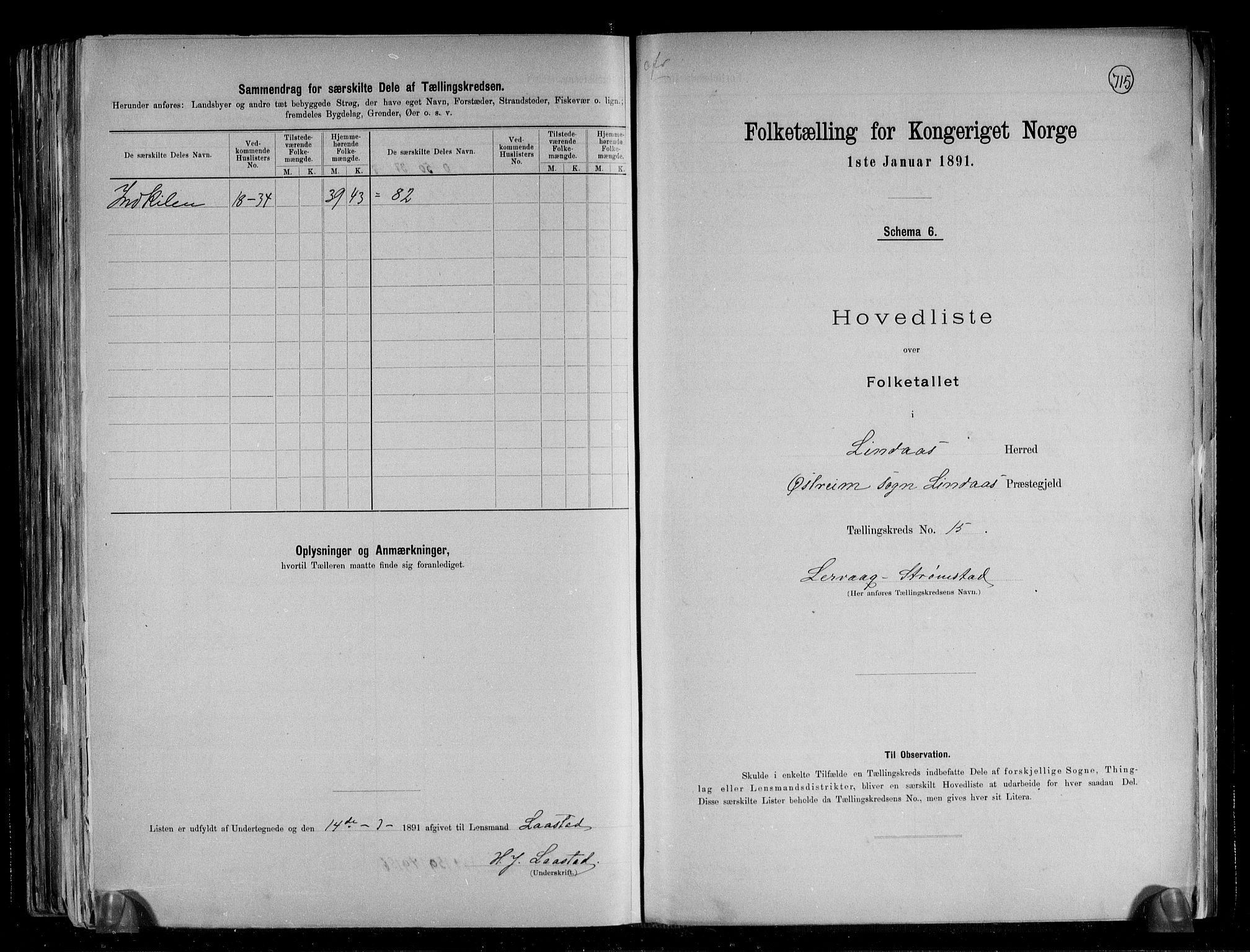 RA, 1891 census for 1263 Lindås, 1891, p. 33