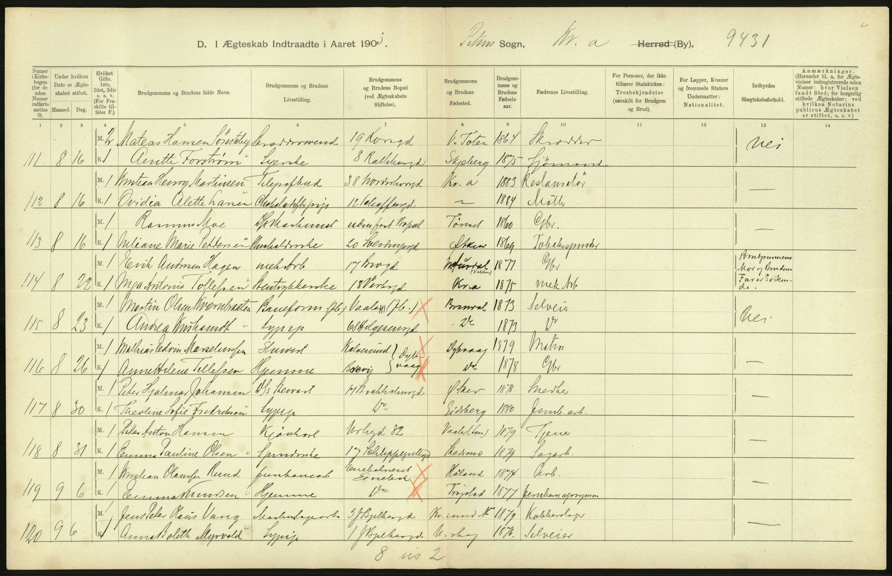 Statistisk sentralbyrå, Sosiodemografiske emner, Befolkning, AV/RA-S-2228/D/Df/Dfa/Dfaa/L0004: Kristiania: Gifte, døde, 1903, p. 508