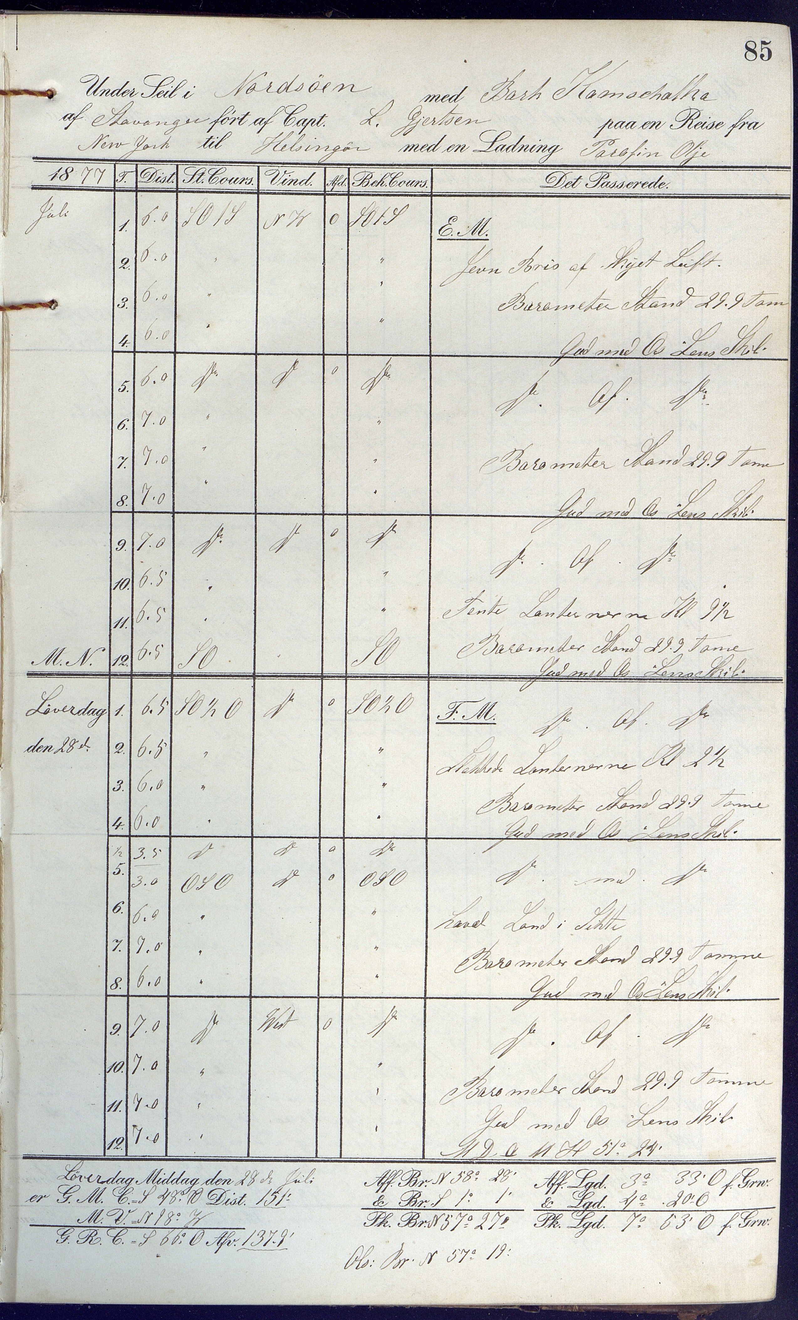 Fartøysarkivet, AAKS/PA-1934/F/L0189: Kamschatka (bark), 1877-1879, p. 85