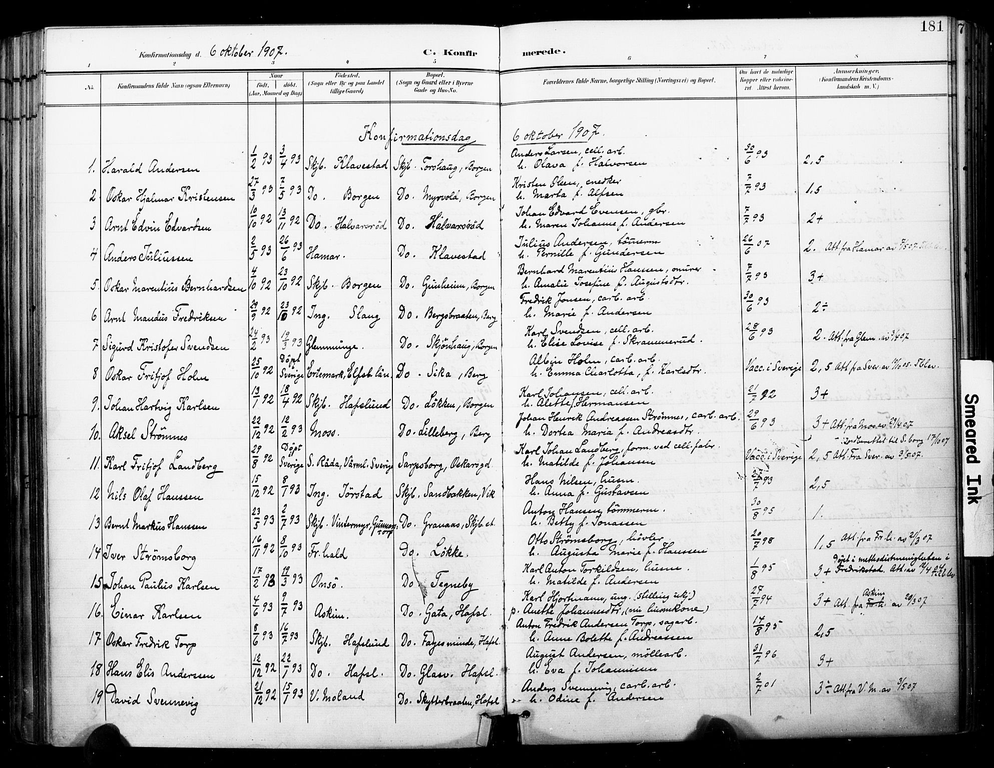Skjeberg prestekontor Kirkebøker, SAO/A-10923/F/Fa/L0010: Parish register (official) no. I 10, 1898-1911, p. 181