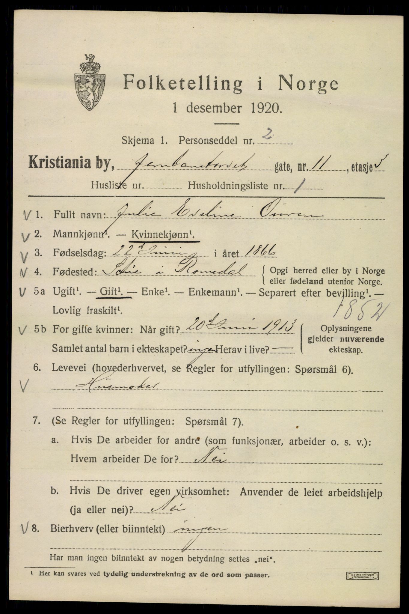 SAO, 1920 census for Kristiania, 1920, p. 323319