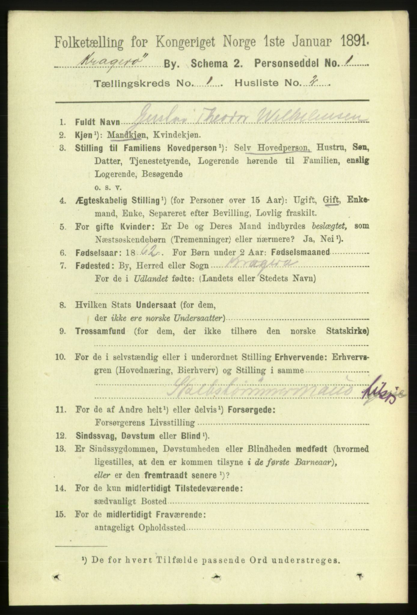 RA, 1891 census for 0801 Kragerø, 1891, p. 1682