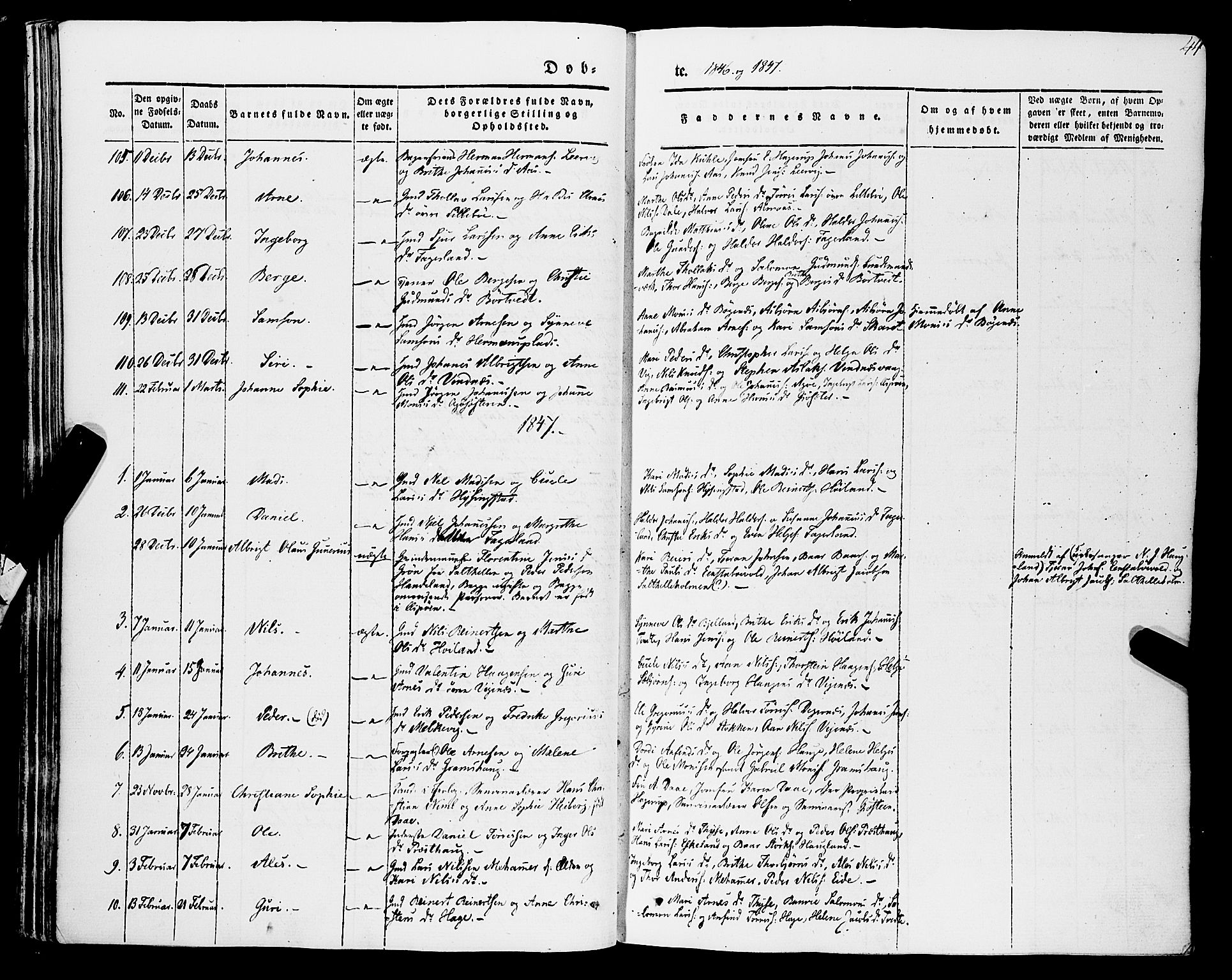 Stord sokneprestembete, SAB/A-78201/H/Haa: Parish register (official) no. A 7, 1841-1861, p. 44