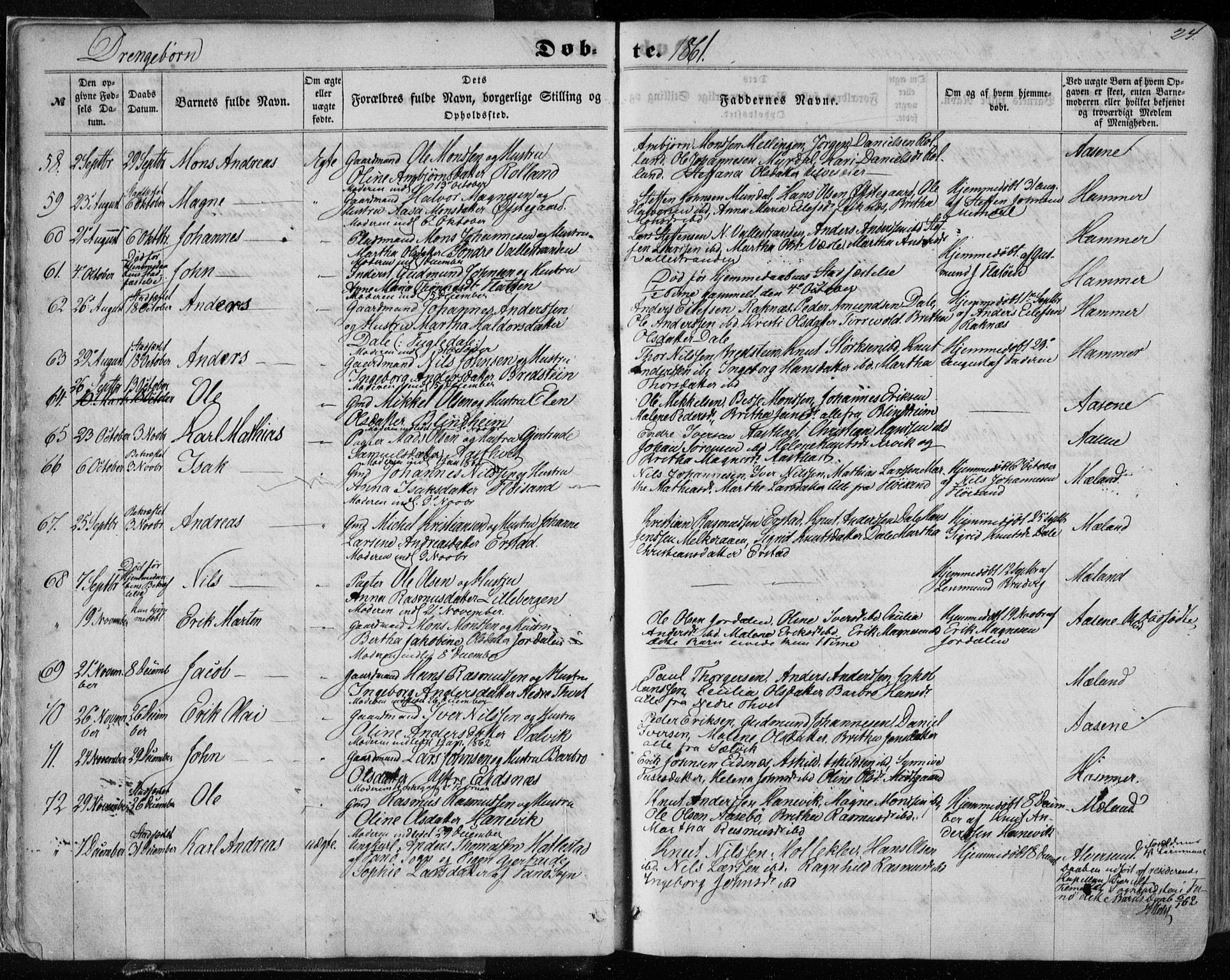 Hamre sokneprestembete, AV/SAB-A-75501/H/Ha/Haa/Haaa/L0014: Parish register (official) no. A 14, 1858-1872, p. 24