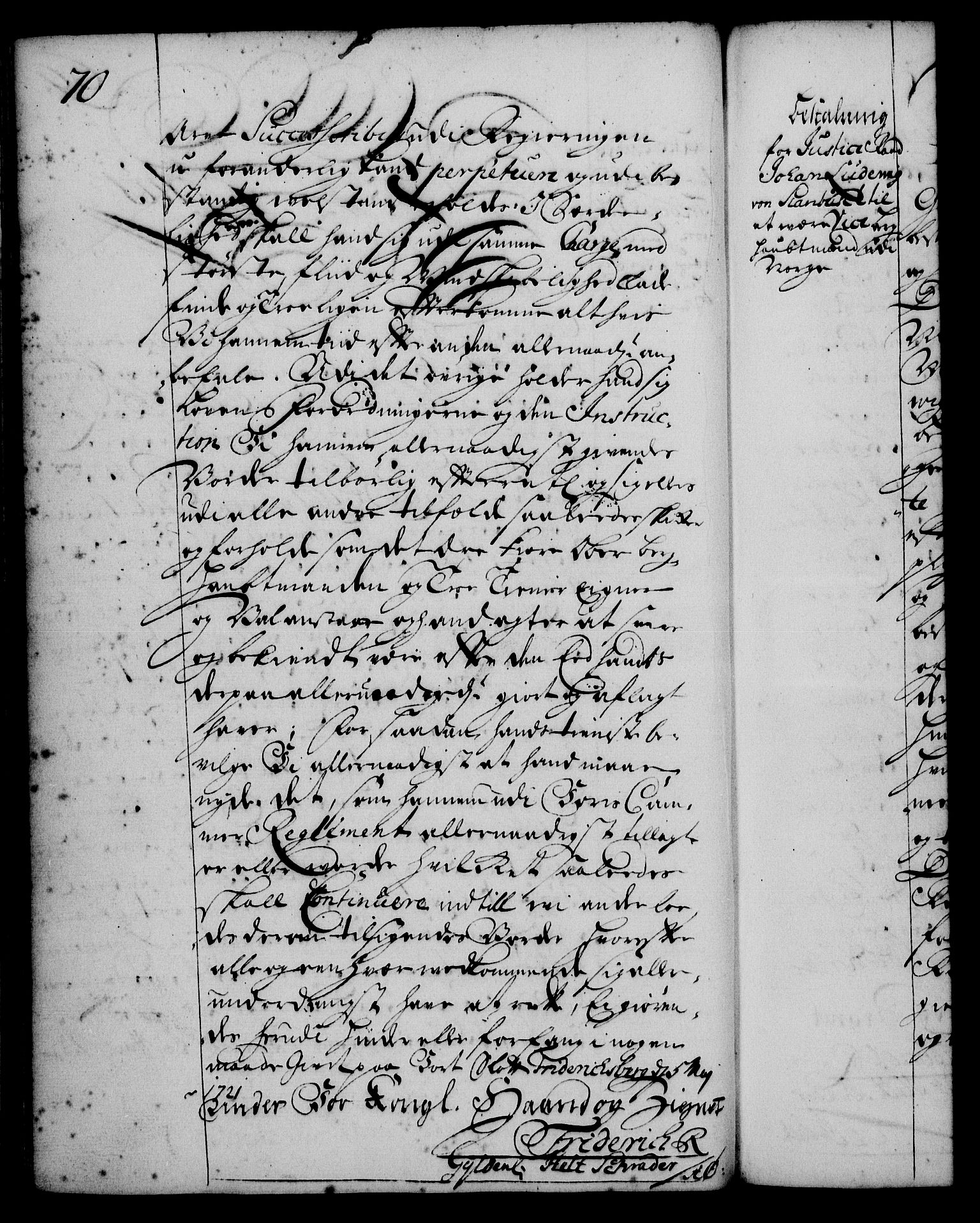 Rentekammeret, Kammerkanselliet, RA/EA-3111/G/Gg/Gge/L0001: Norsk bestallingsprotokoll med register (merket RK 53.25), 1720-1730, p. 70