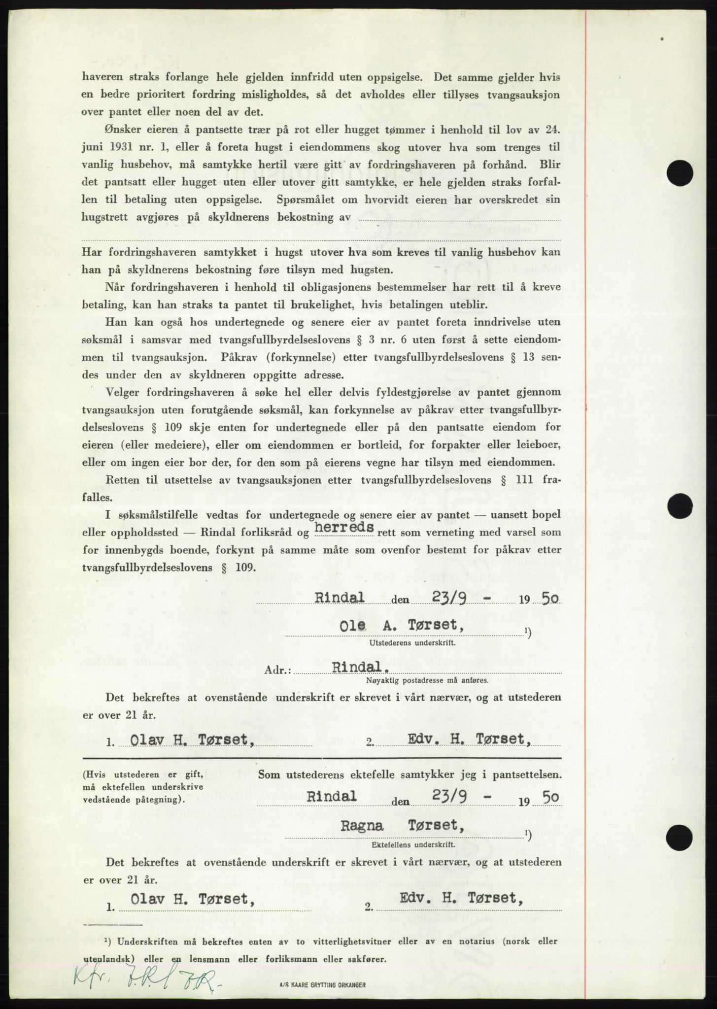 Nordmøre sorenskriveri, AV/SAT-A-4132/1/2/2Ca: Mortgage book no. B106, 1950-1950, Diary no: : 3698/1950