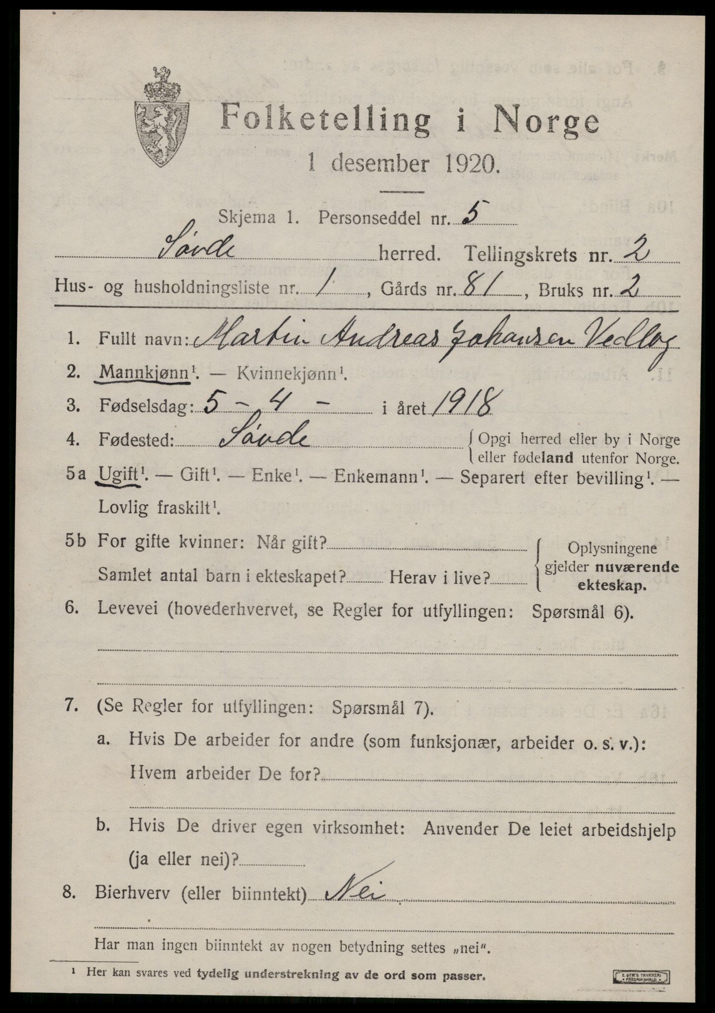 SAT, 1920 census for Syvde, 1920, p. 622