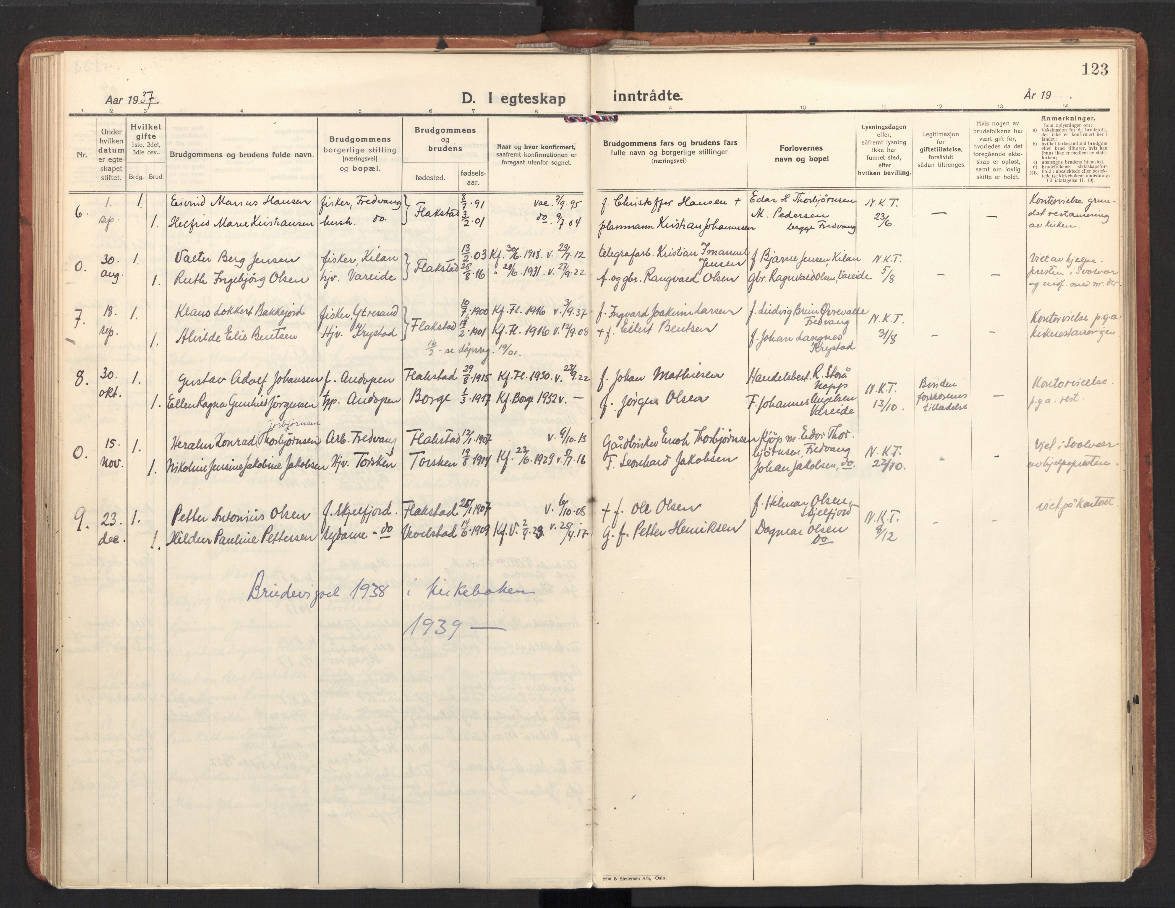 Ministerialprotokoller, klokkerbøker og fødselsregistre - Nordland, AV/SAT-A-1459/885/L1211: Parish register (official) no. 885A11, 1927-1938, p. 123