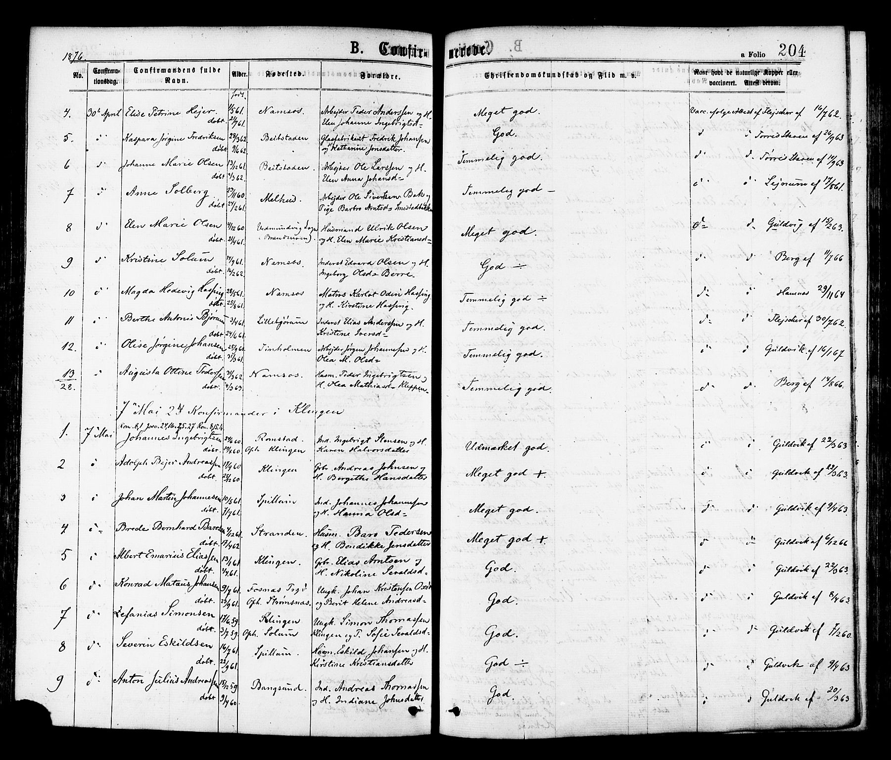 Ministerialprotokoller, klokkerbøker og fødselsregistre - Nord-Trøndelag, SAT/A-1458/768/L0572: Parish register (official) no. 768A07, 1874-1886, p. 204