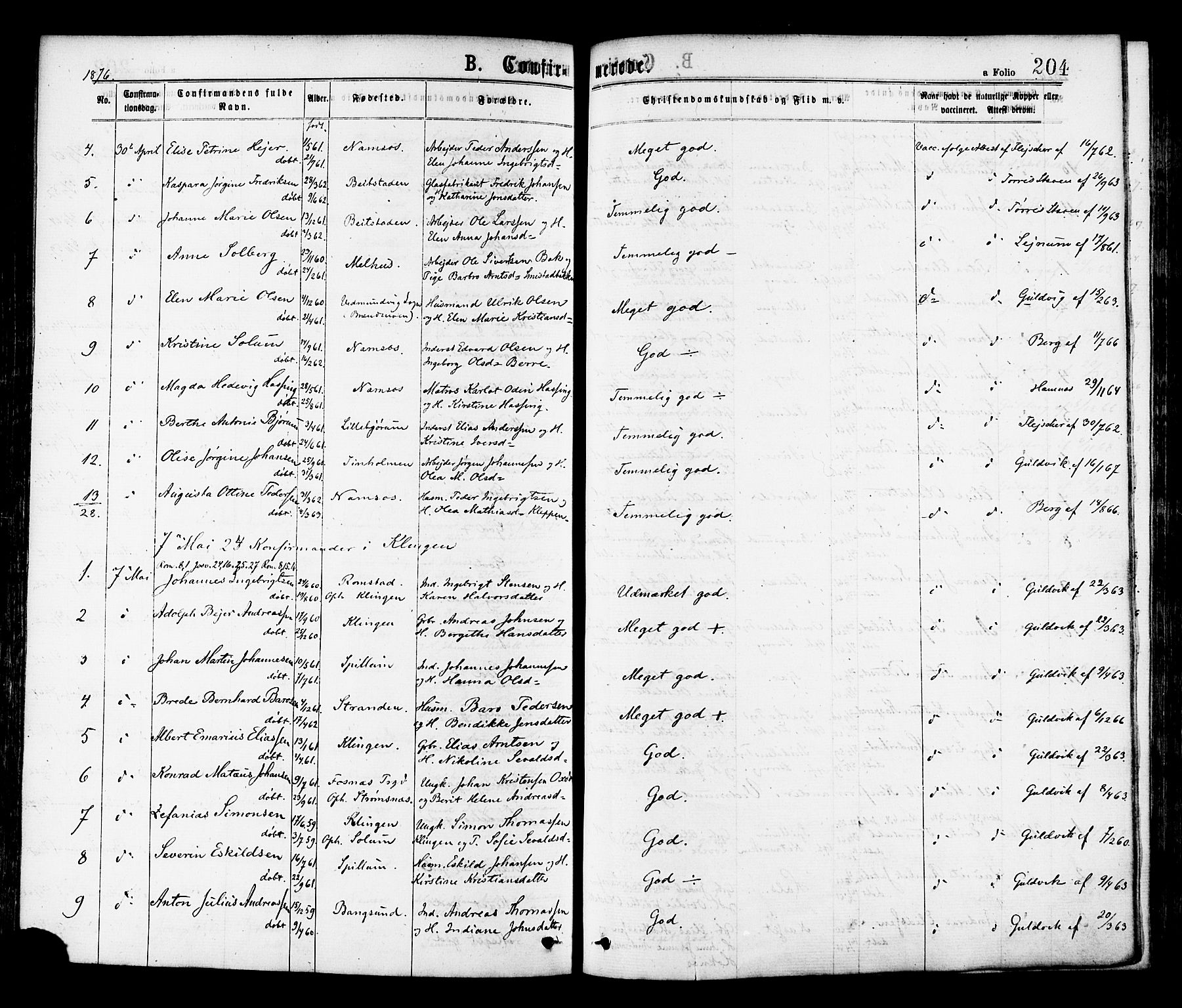 Ministerialprotokoller, klokkerbøker og fødselsregistre - Nord-Trøndelag, AV/SAT-A-1458/768/L0572: Parish register (official) no. 768A07, 1874-1886, p. 204