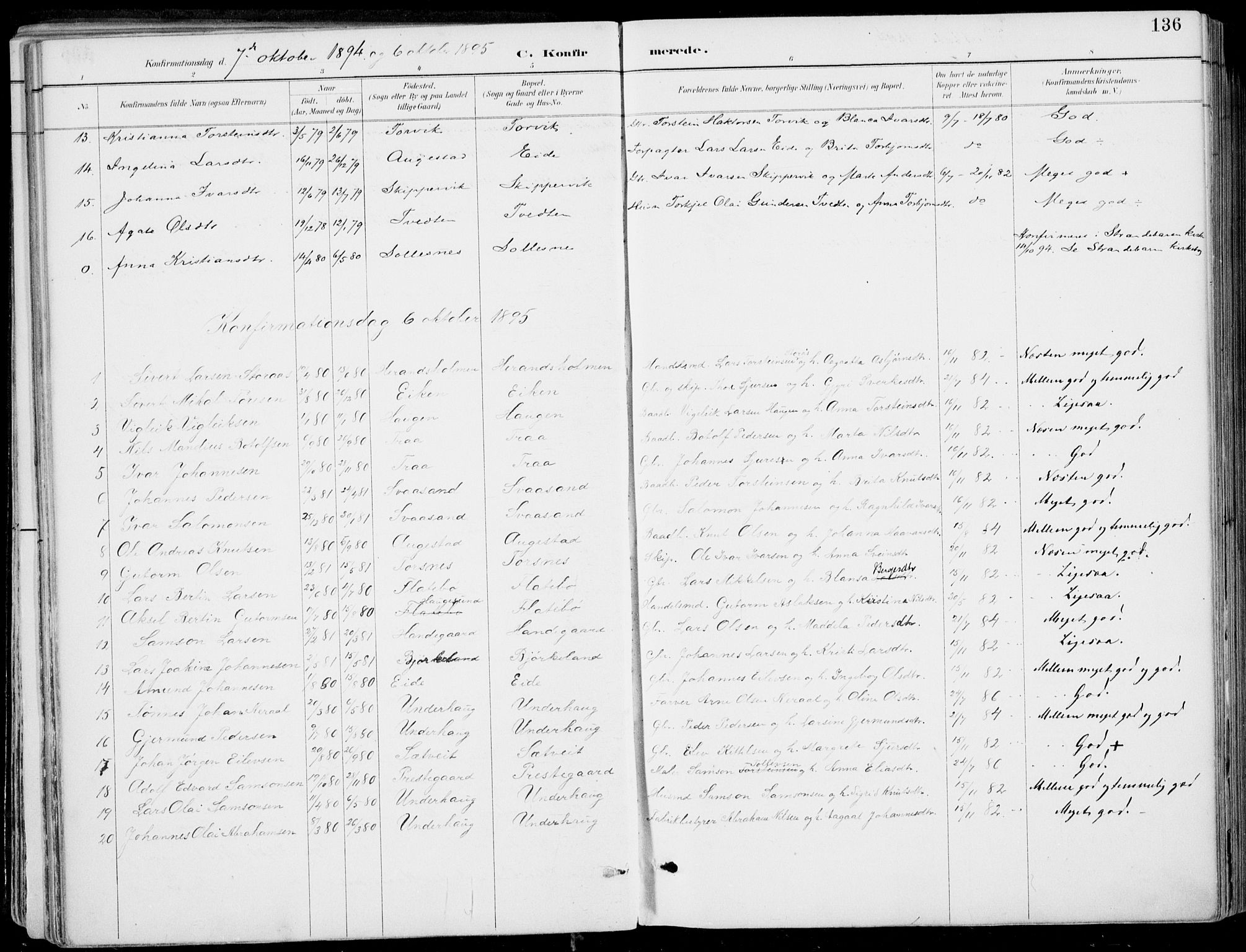 Strandebarm sokneprestembete, SAB/A-78401/H/Haa: Parish register (official) no. E  1, 1886-1908, p. 136