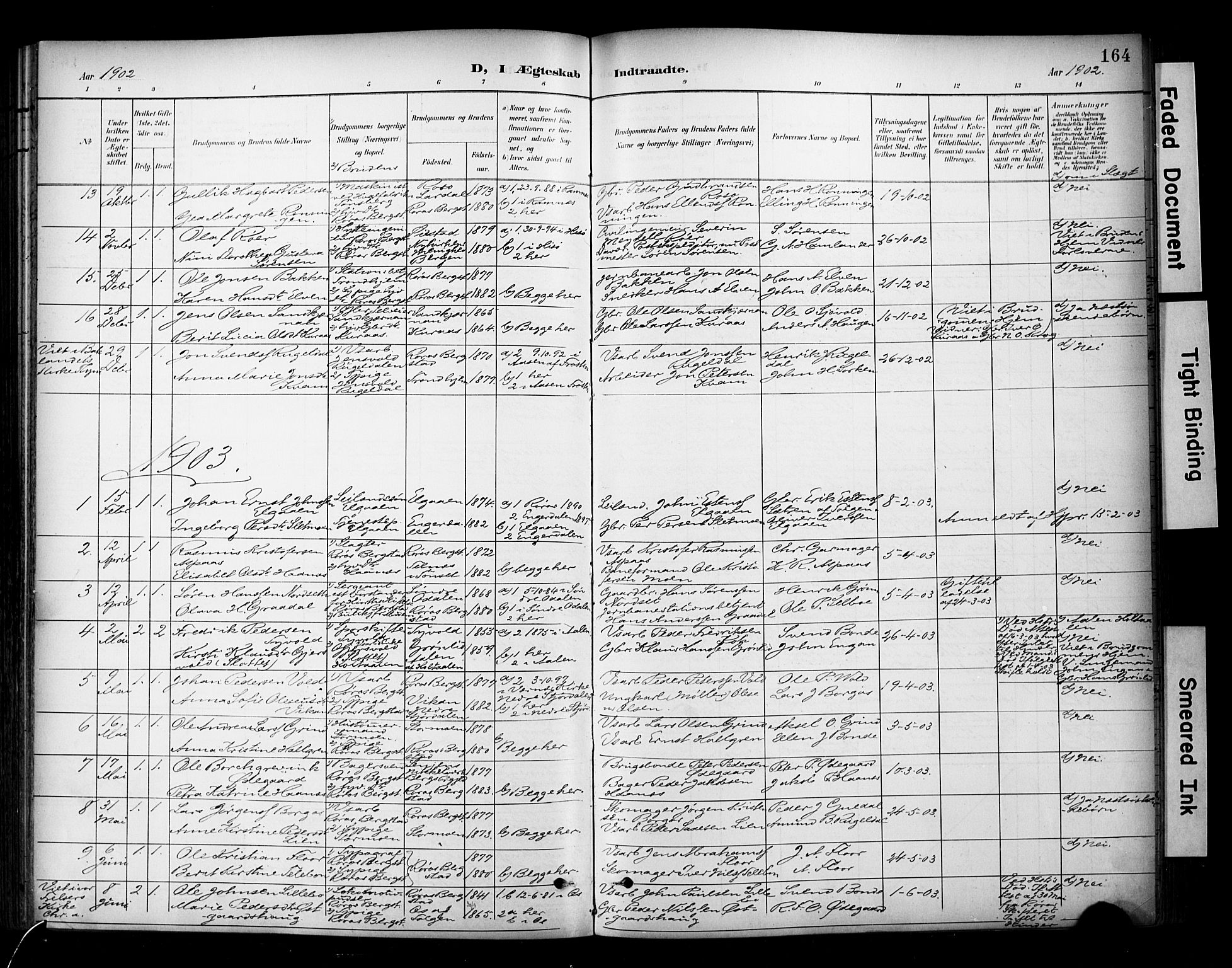 Ministerialprotokoller, klokkerbøker og fødselsregistre - Sør-Trøndelag, SAT/A-1456/681/L0936: Parish register (official) no. 681A14, 1899-1908, p. 164