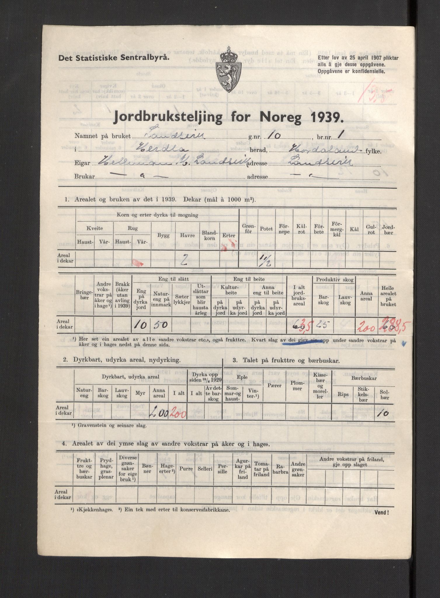 Statistisk sentralbyrå, Næringsøkonomiske emner, Jordbruk, skogbruk, jakt, fiske og fangst, AV/RA-S-2234/G/Gb/L0211: Hordaland: Herdla, Hjelme og Manger, 1939, p. 1125