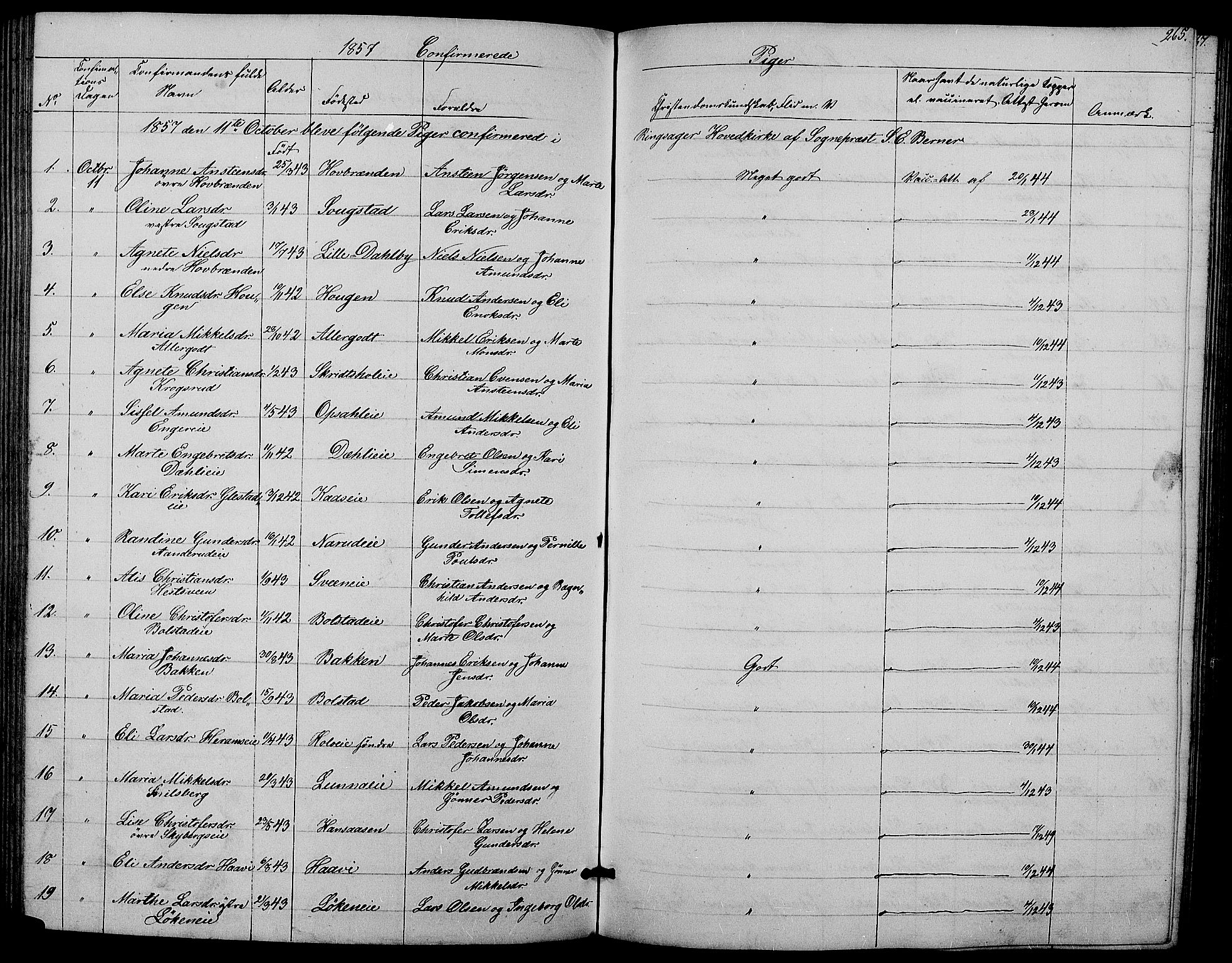 Ringsaker prestekontor, AV/SAH-PREST-014/L/La/L0006: Parish register (copy) no. 6, 1851-1860, p. 265