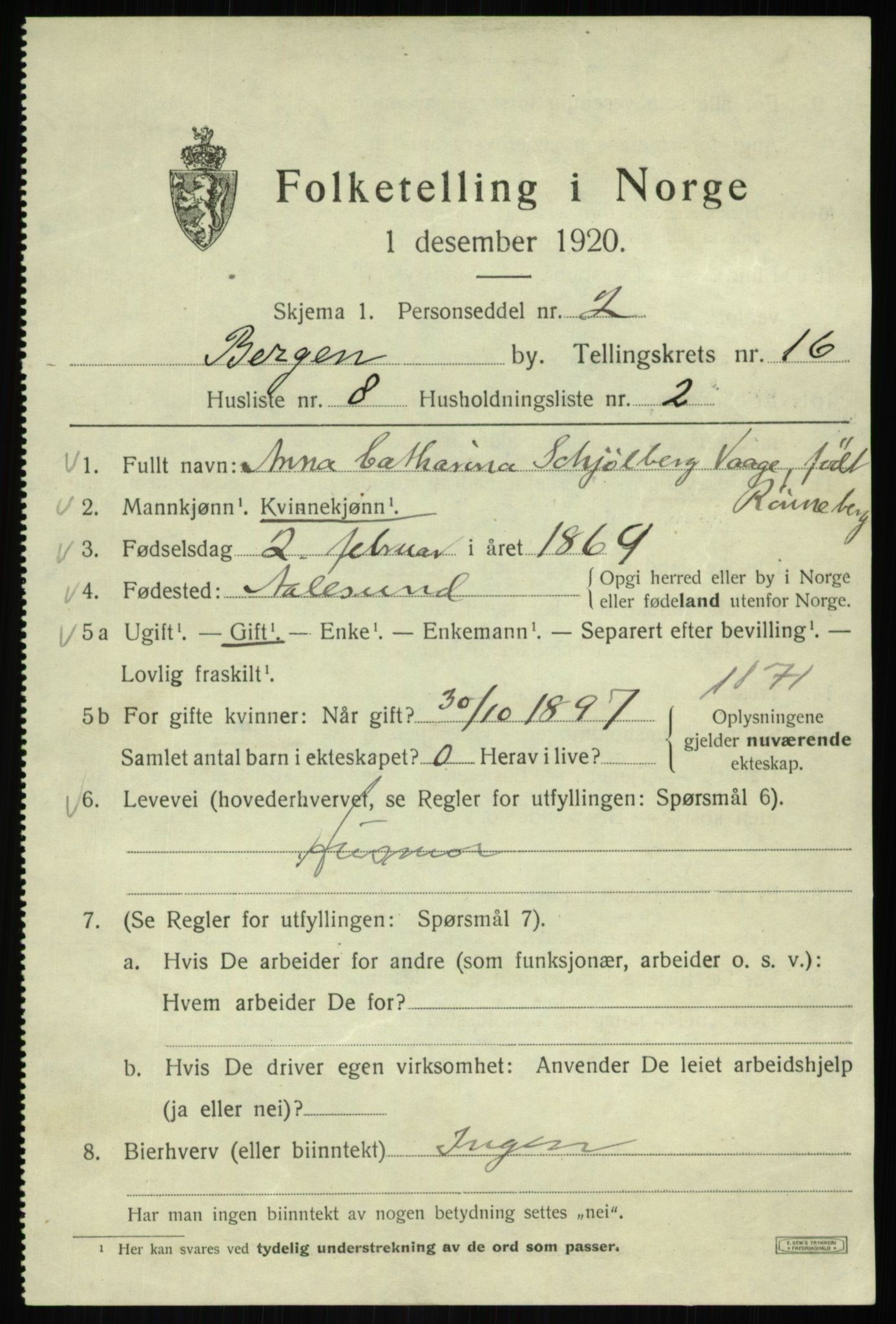 SAB, 1920 census for Bergen, 1920, p. 78435
