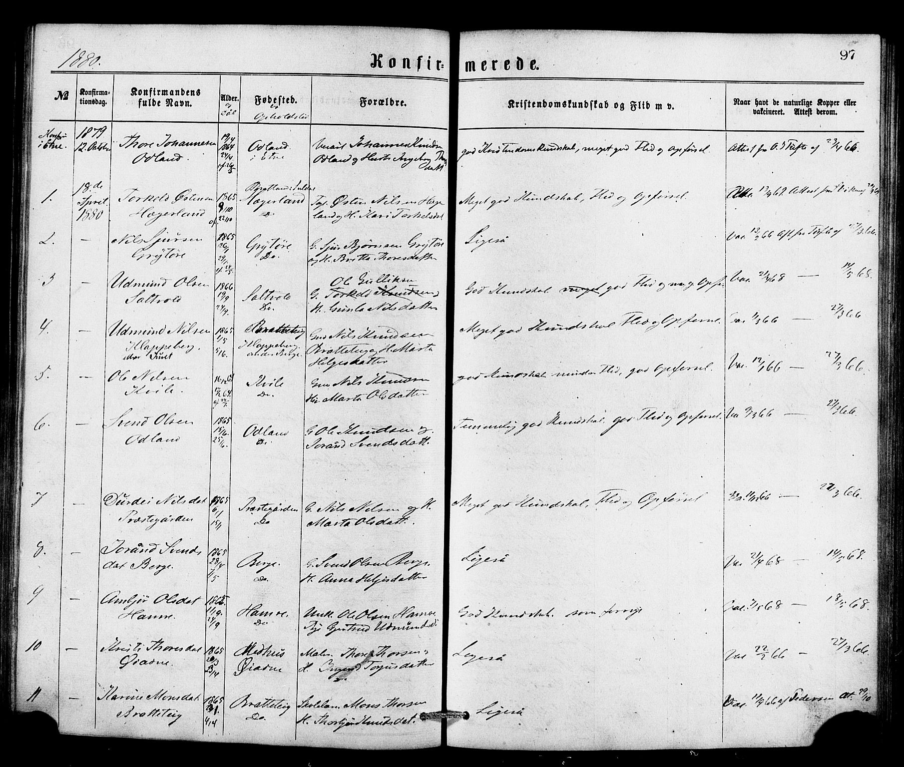 Røldal sokneprestembete, AV/SAB-A-100247: Parish register (official) no. A 4, 1870-1886, p. 97