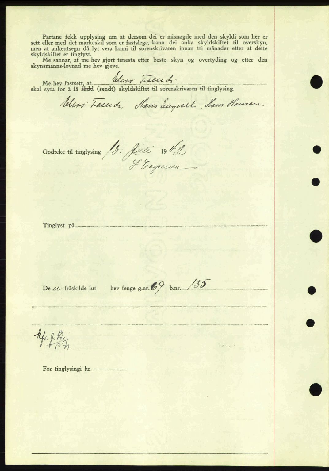 Nordfjord sorenskriveri, SAB/A-2801/02/02b/02bj/L0007: Mortgage book no. A7, 1941-1943, Diary no: : 899/1942