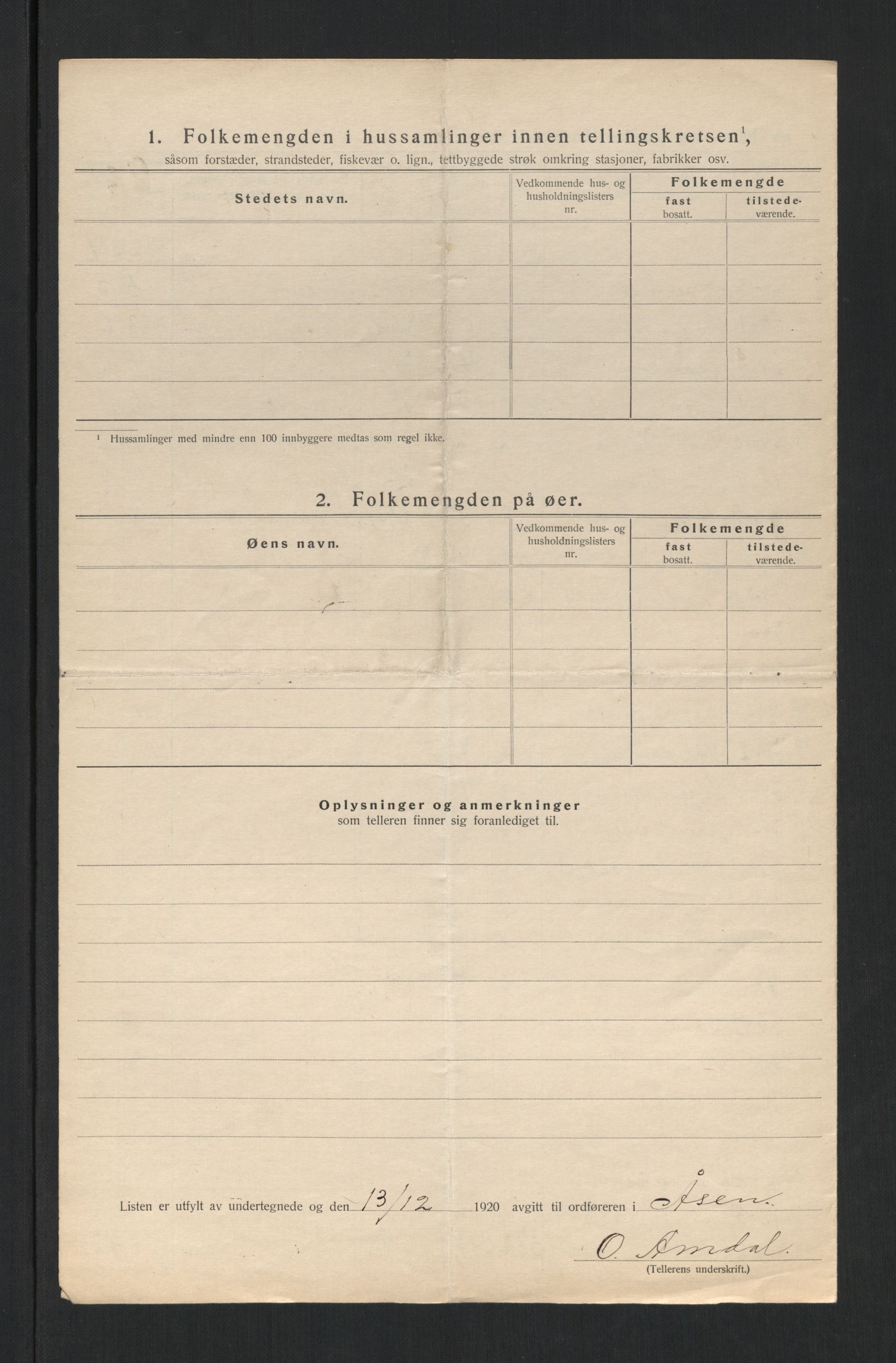 SAT, 1920 census for Åsen, 1920, p. 20