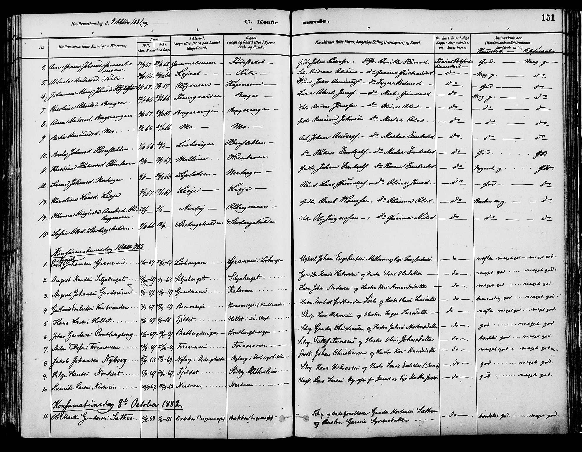 Elverum prestekontor, AV/SAH-PREST-044/H/Ha/Haa/L0013: Parish register (official) no. 13, 1880-1890, p. 151